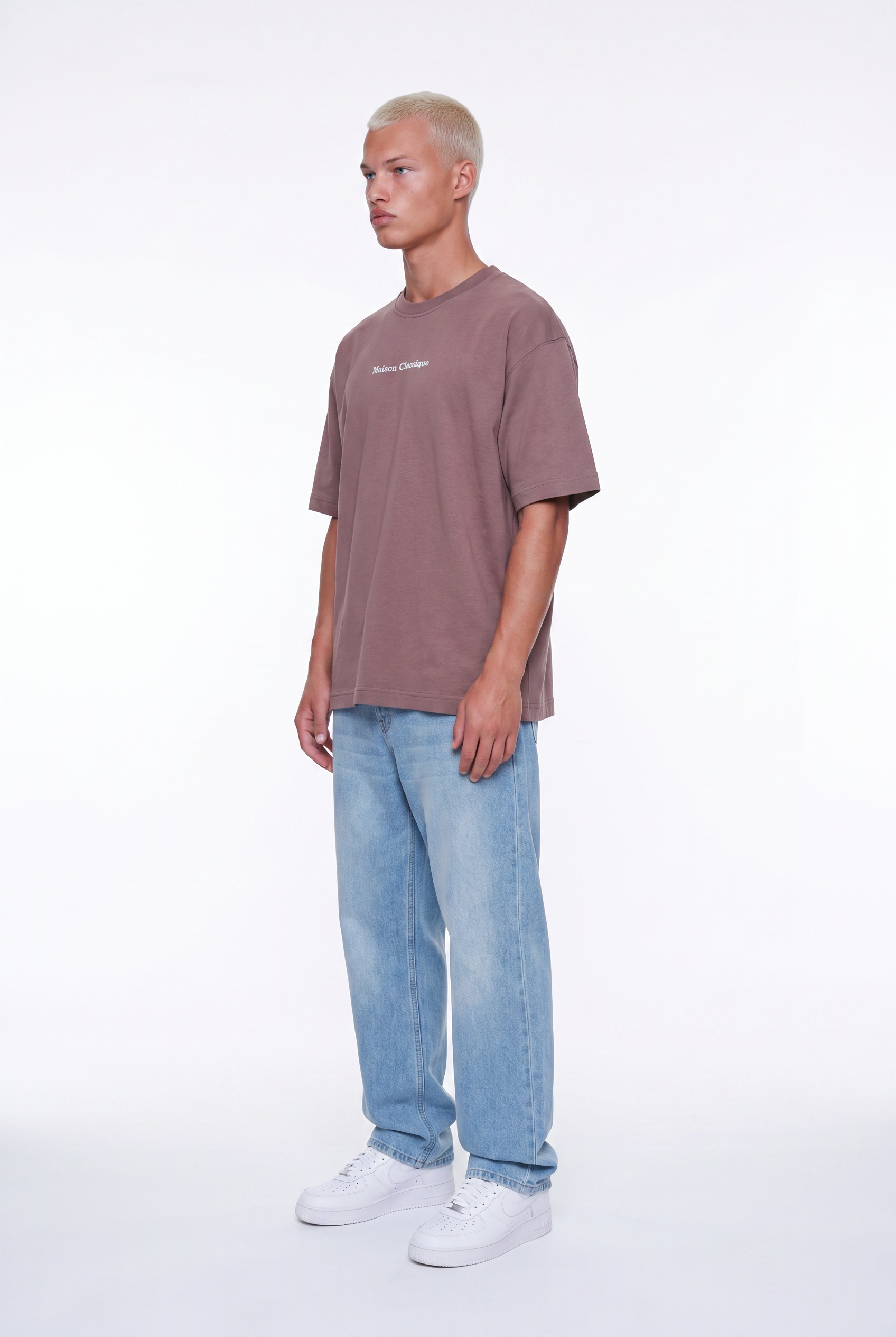 Erkek Maison Baskılı Oversize T-Shirt Kahve