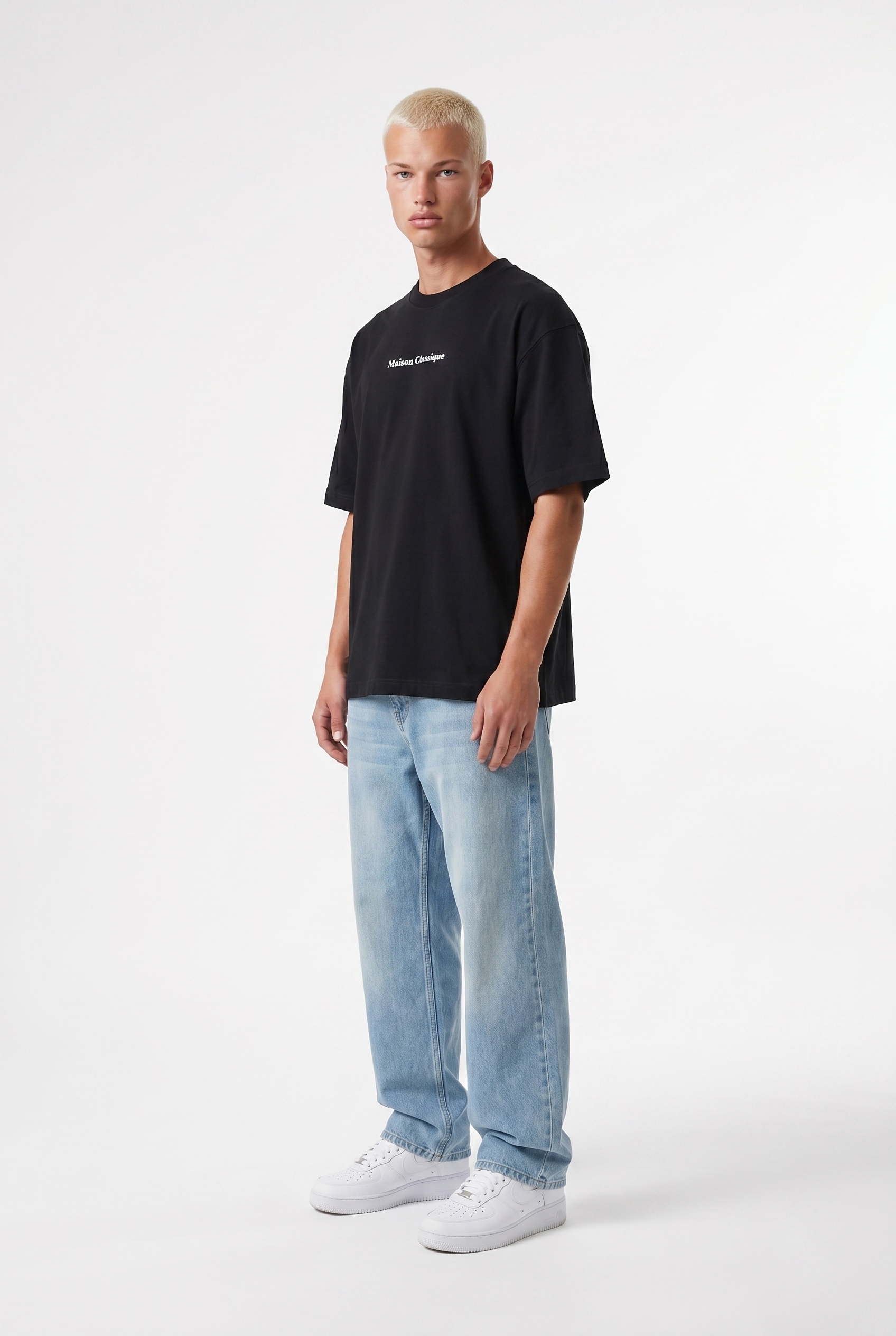 Erkek Maison Baskılı Oversize T-Shirt Siyah