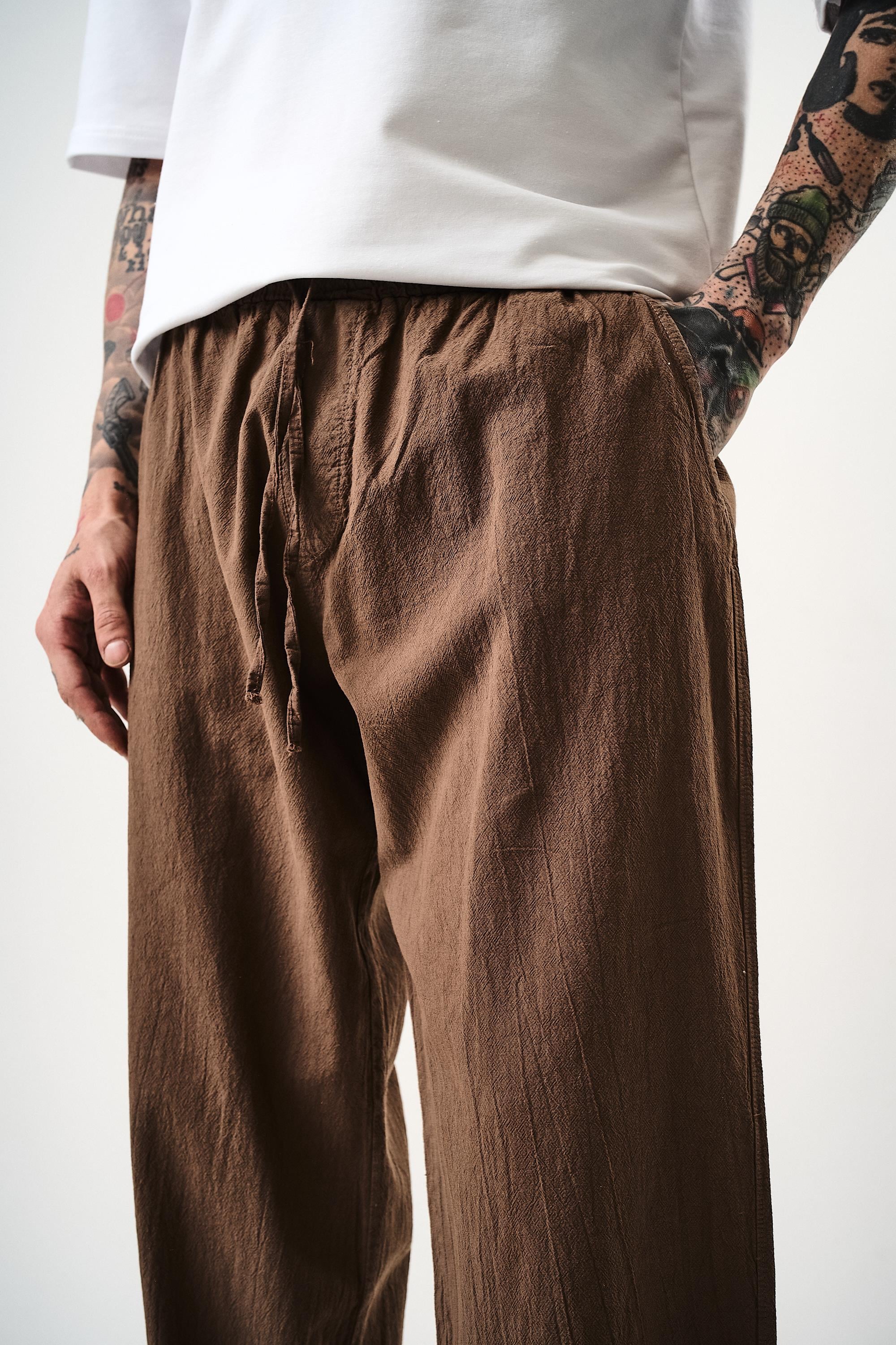Erkek Müslin Kumaş Baggy Pantolon Kahve