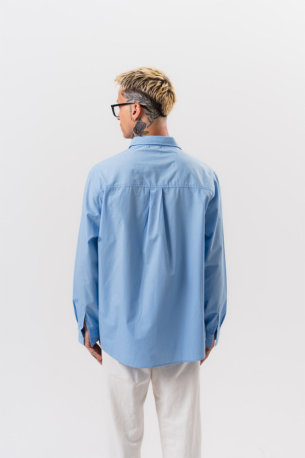 Respire-Erkek Nakış Detaylı Poplin Oversize Gömlek Bebe Mavi-Gömlek-3-Milagron.com