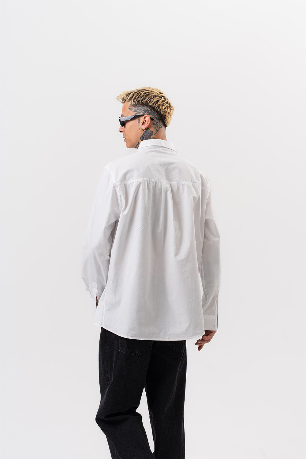 Respire-Erkek Nakış Detaylı Poplin Oversize Gömlek Beyaz-Gömlek-2-Milagron.com