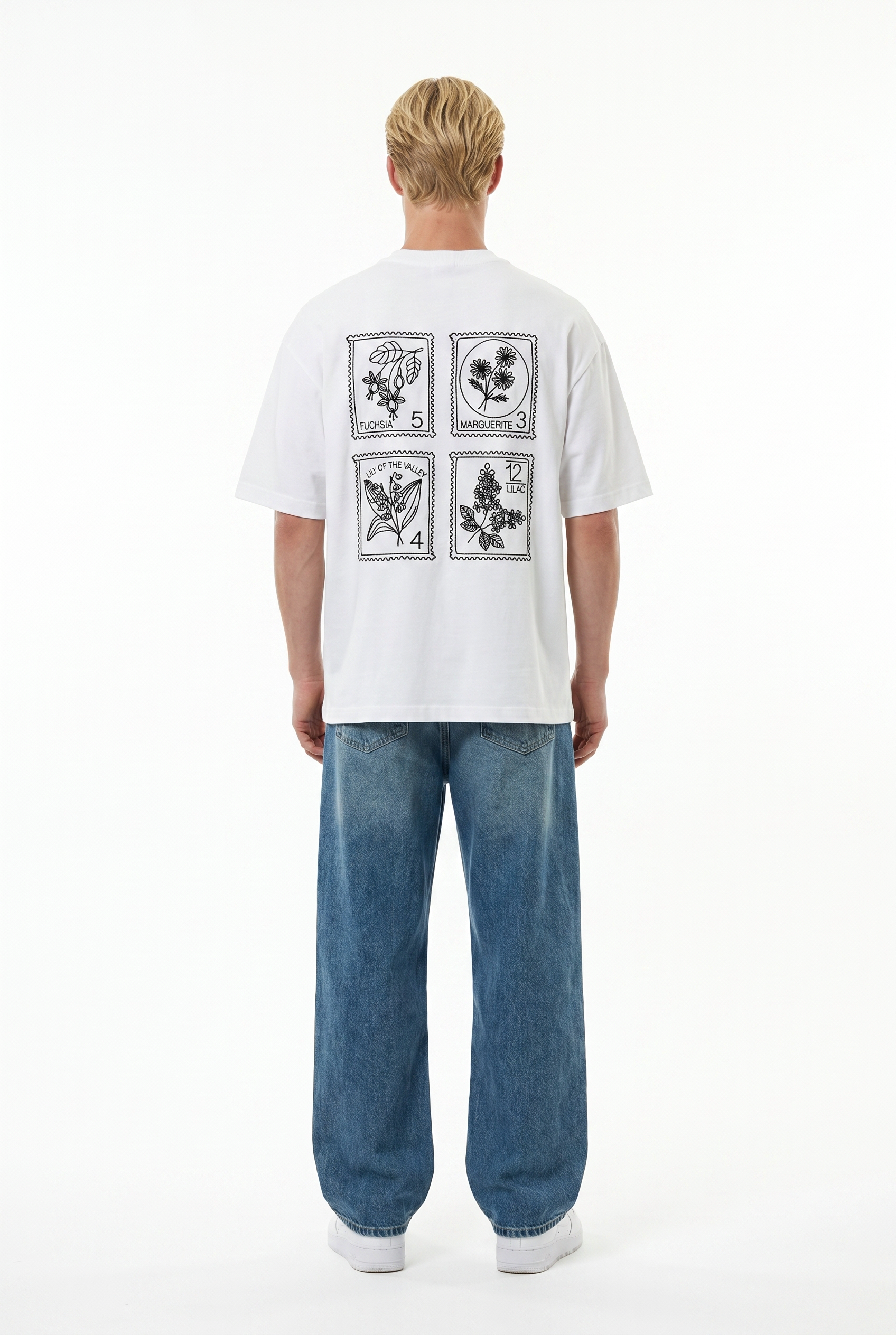 Erkek Nakışlı Oversize T-Shirt Ekru