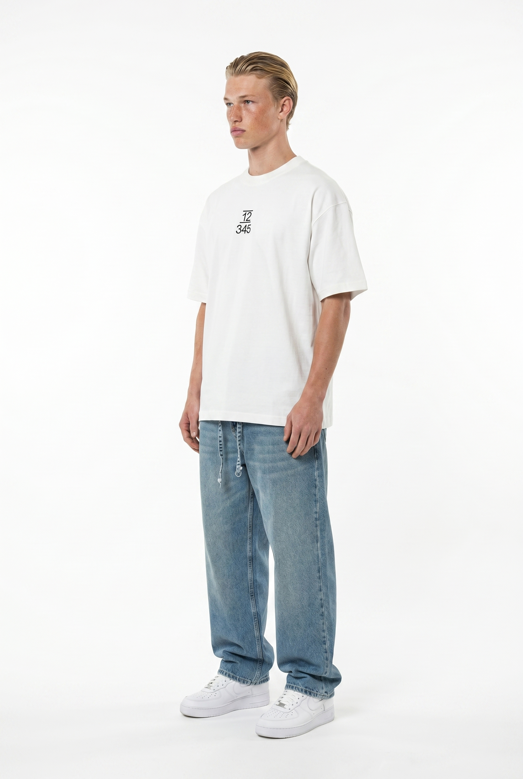 Erkek Nakışlı Oversize T-Shirt Ekru