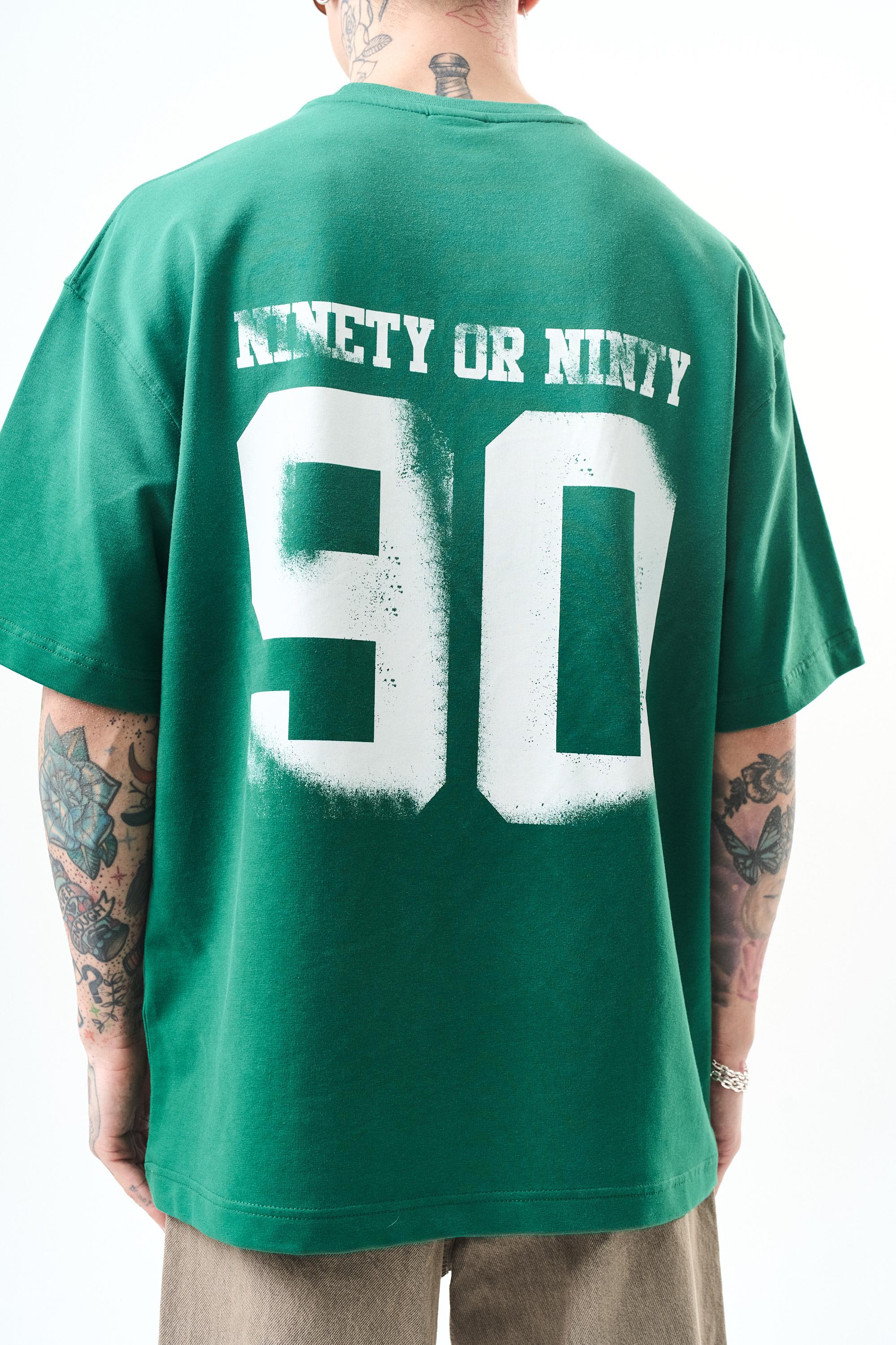 Erkek Ninety Baskılı Oversize T-Shirt Nefti