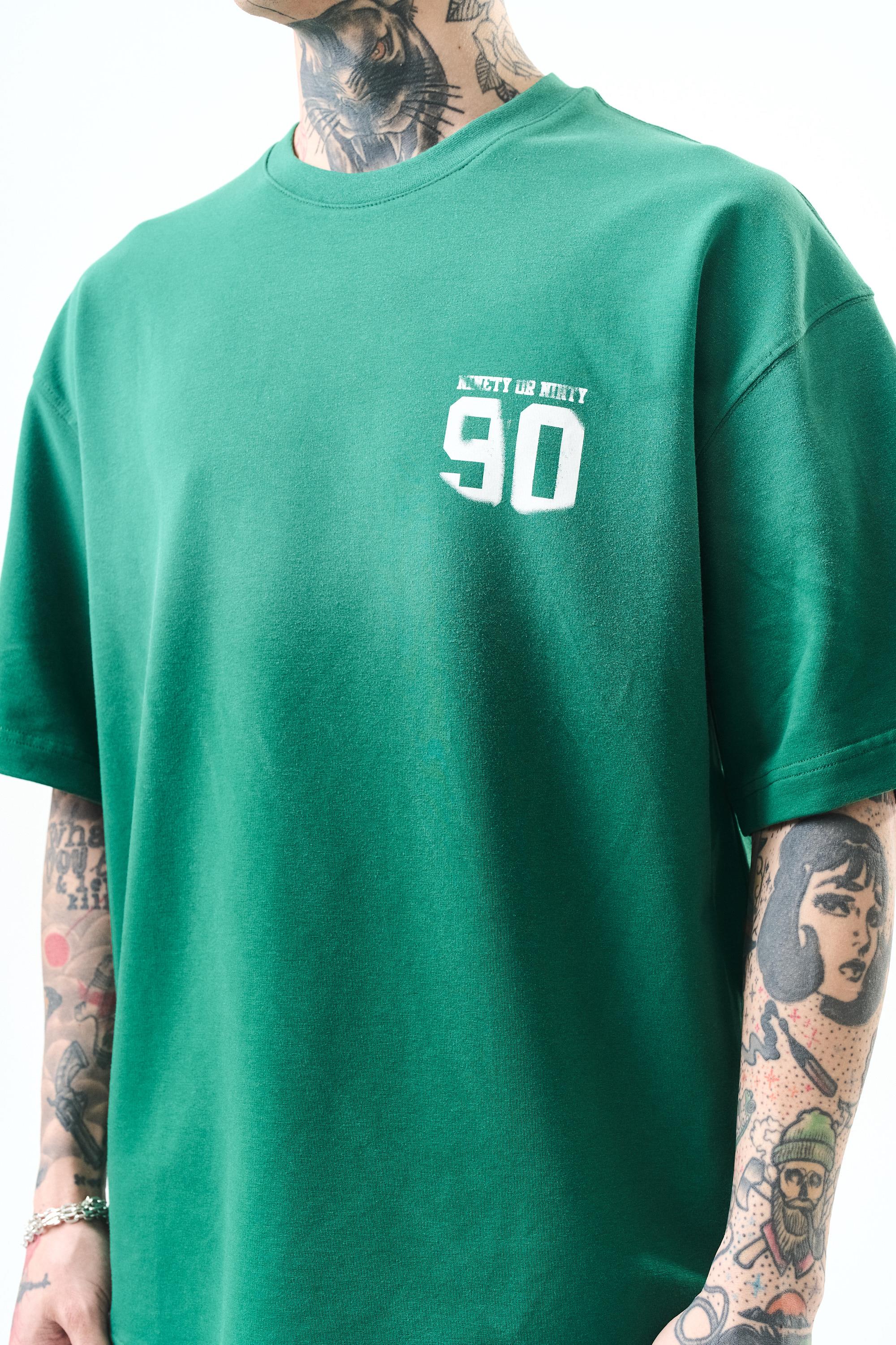 Erkek Ninety Baskılı Oversize T-Shirt Nefti