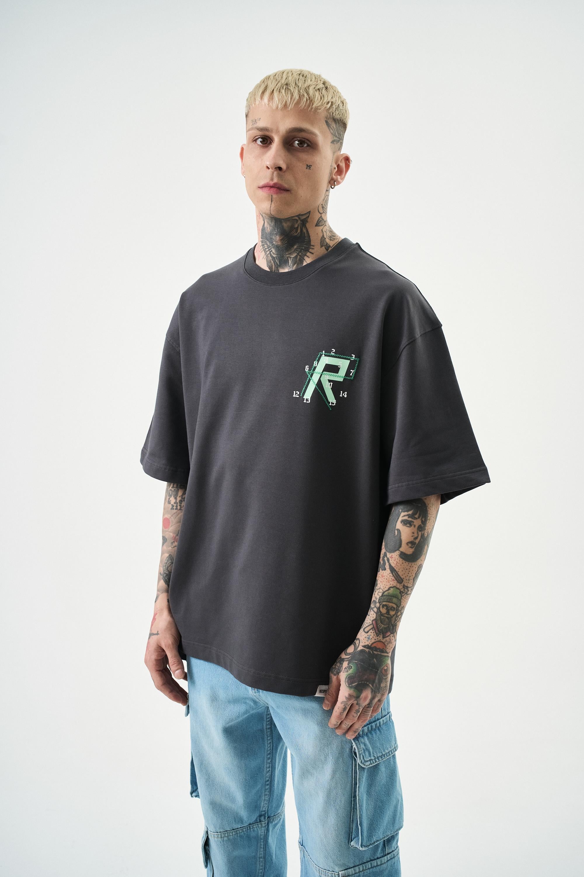 Erkek Numbers Of R Nakışlı Oversize T-Shirt Füme