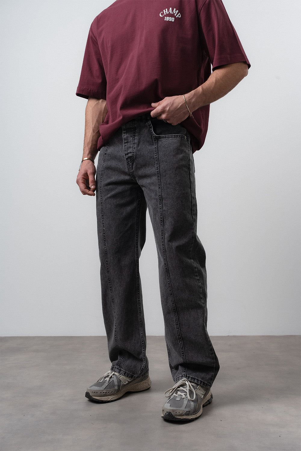 Respire-Erkek Önü Dikiş Detaylı Baggy Jean Antrasit-Kot Pantolon-2-Milagron.com