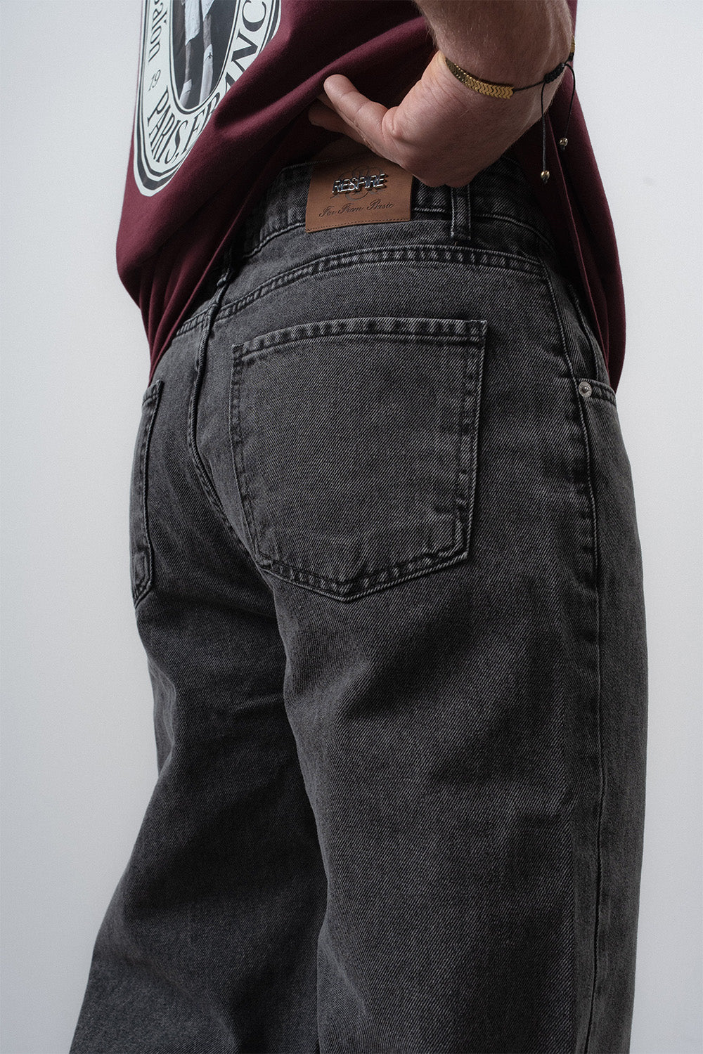 Respire-Erkek Önü Dikiş Detaylı Baggy Jean Antrasit-Kot Pantolon-5-Milagron.com