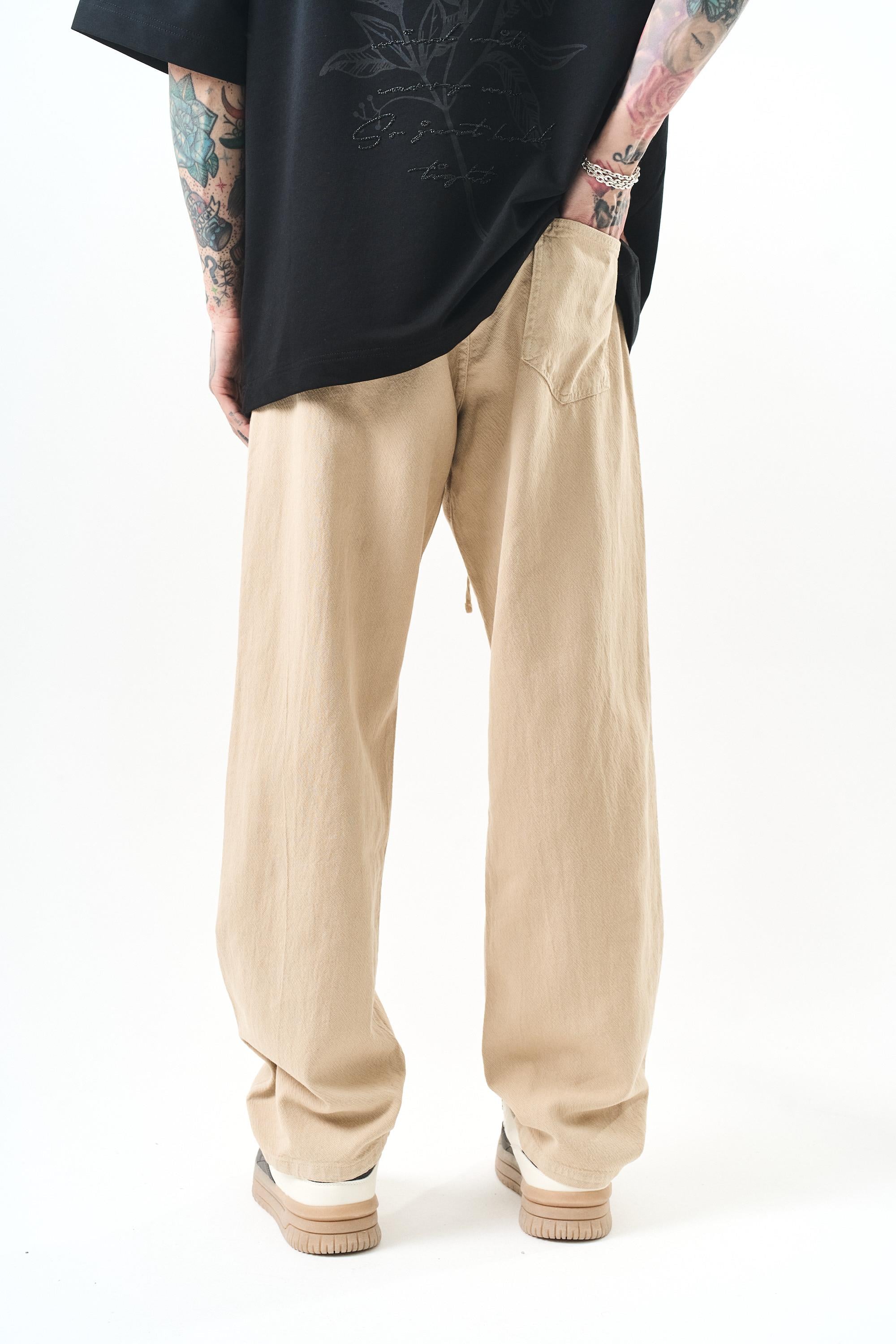 Erkek Parça Boya Baggy Pantolon Bej