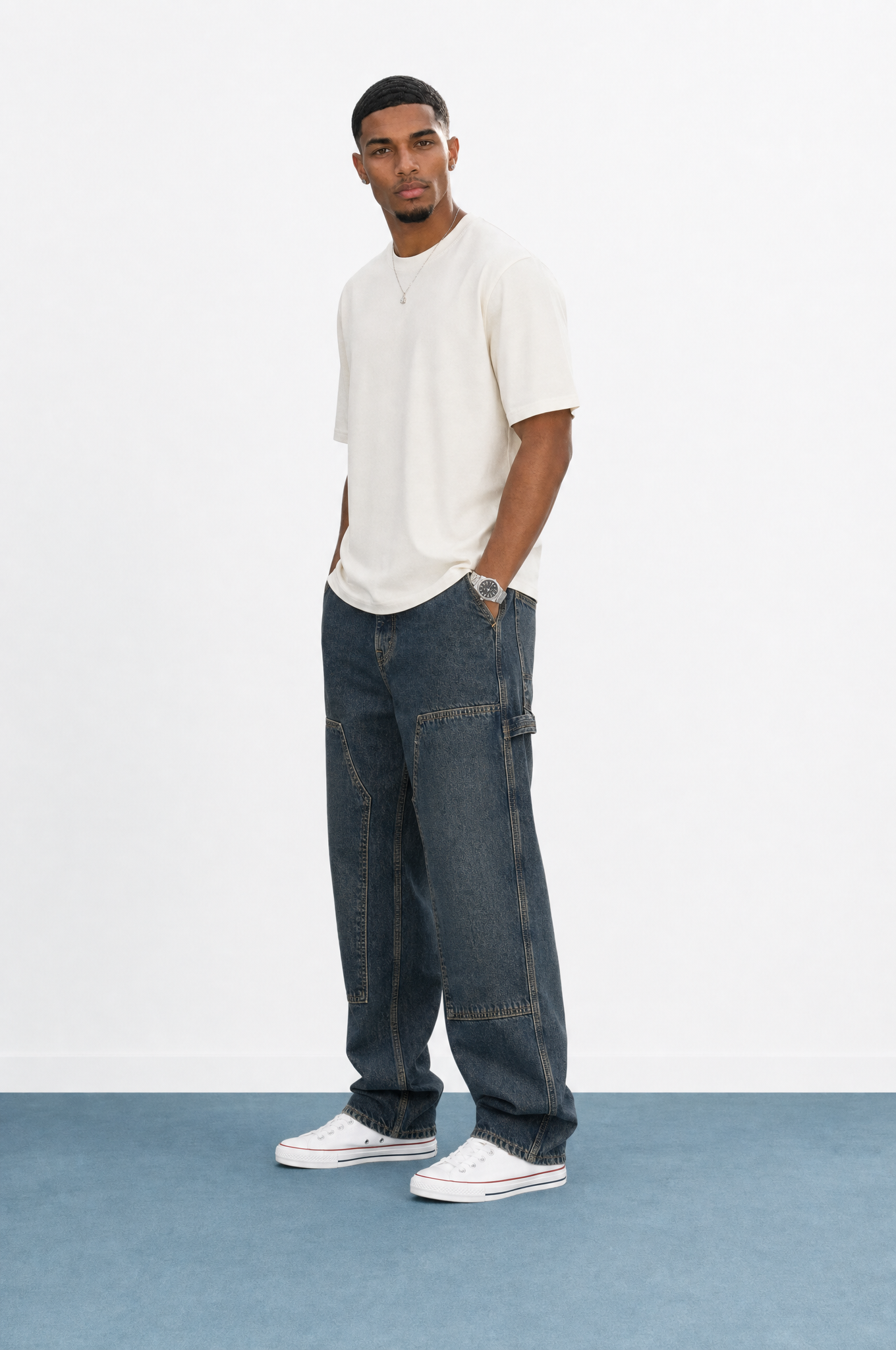Erkek Parça Detaylı Baggy Jean Tint Mavi