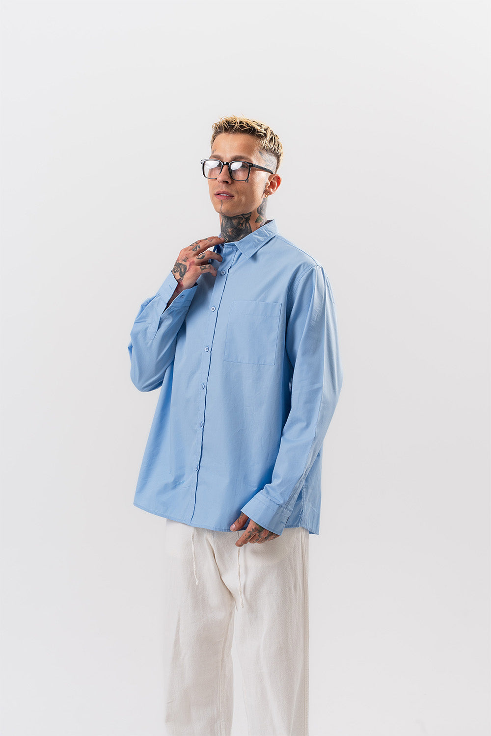 Respire-Erkek Poplin Oversize Gömlek Bebe Mavi-Gömlek-3-Milagron.com