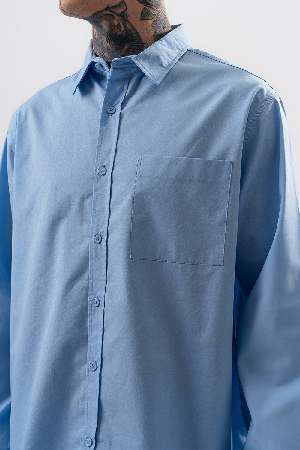 Respire-Erkek Poplin Oversize Gömlek Bebe Mavi-Gömlek-5-Milagron.com