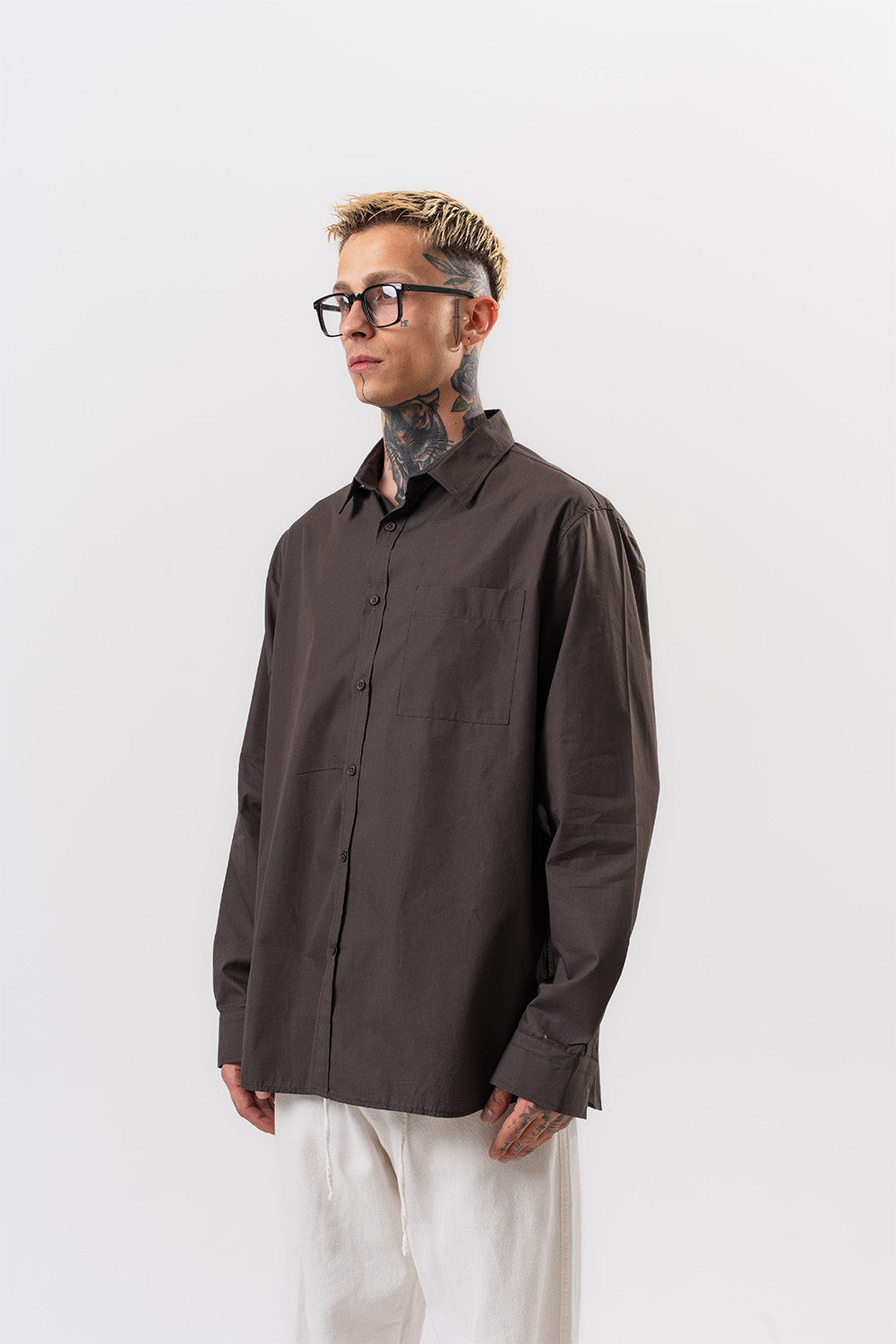 Respire-Erkek Poplin Oversize Gömlek Füme-Gömlek-1-Milagron.com