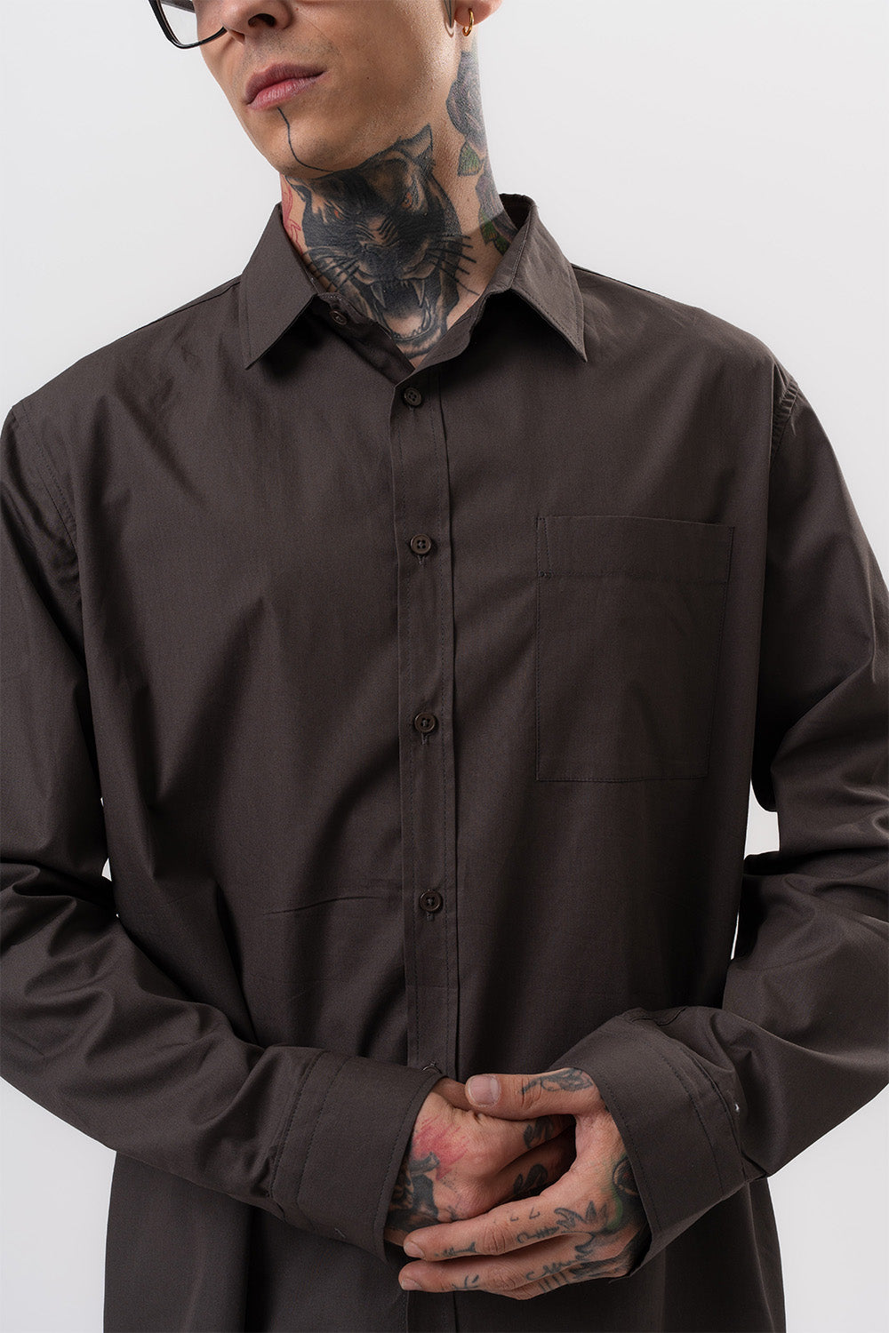 Respire-Erkek Poplin Oversize Gömlek Füme-Gömlek-4-Milagron.com