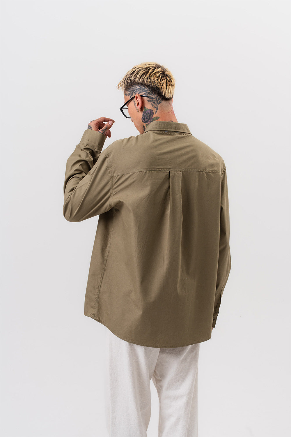 Respire-Erkek Poplin Oversize Gömlek Haki-Gömlek-4-Milagron.com