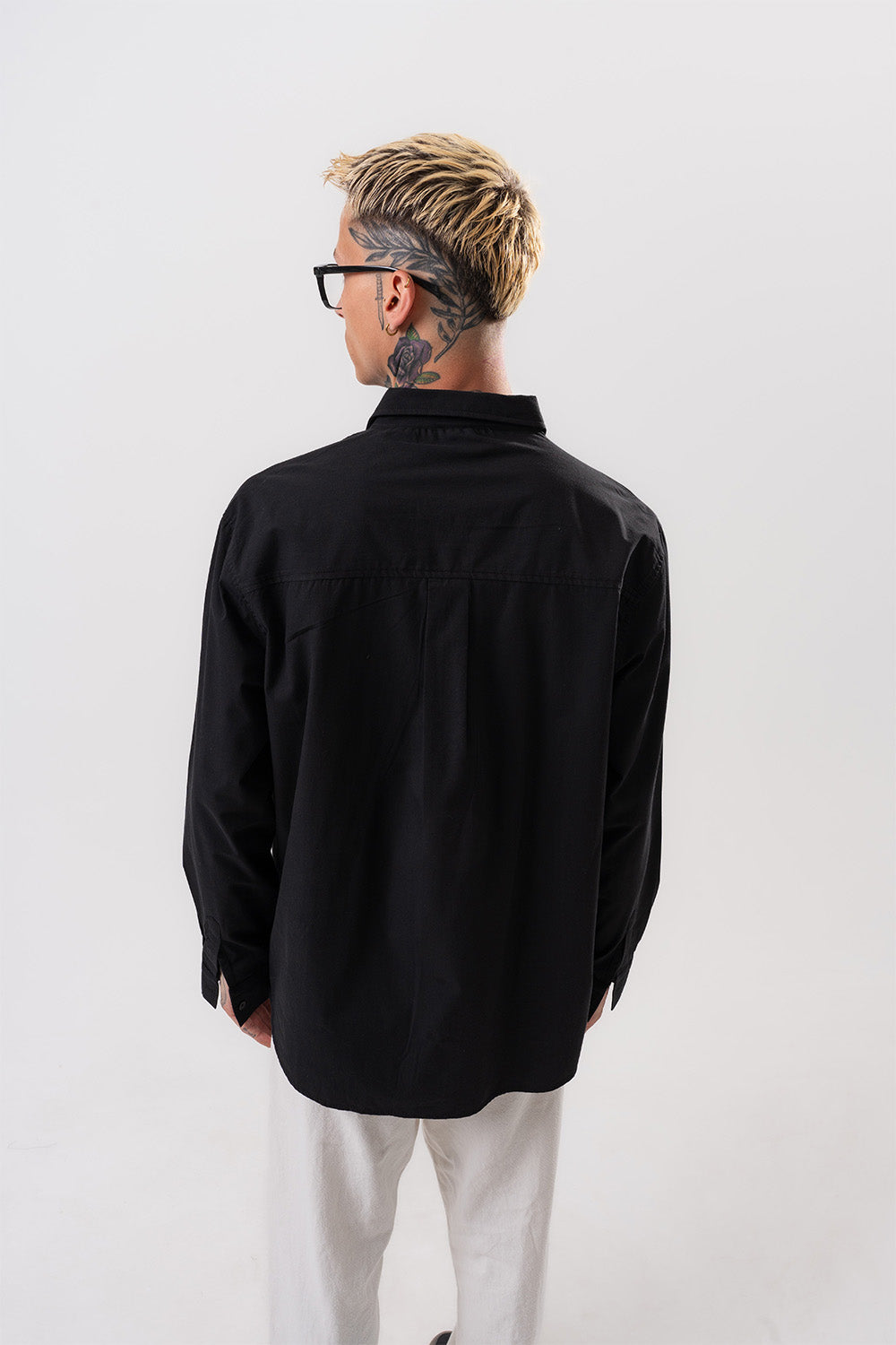 Respire-Erkek Poplin Oversize Gömlek Siyah-Gömlek-3-Milagron.com
