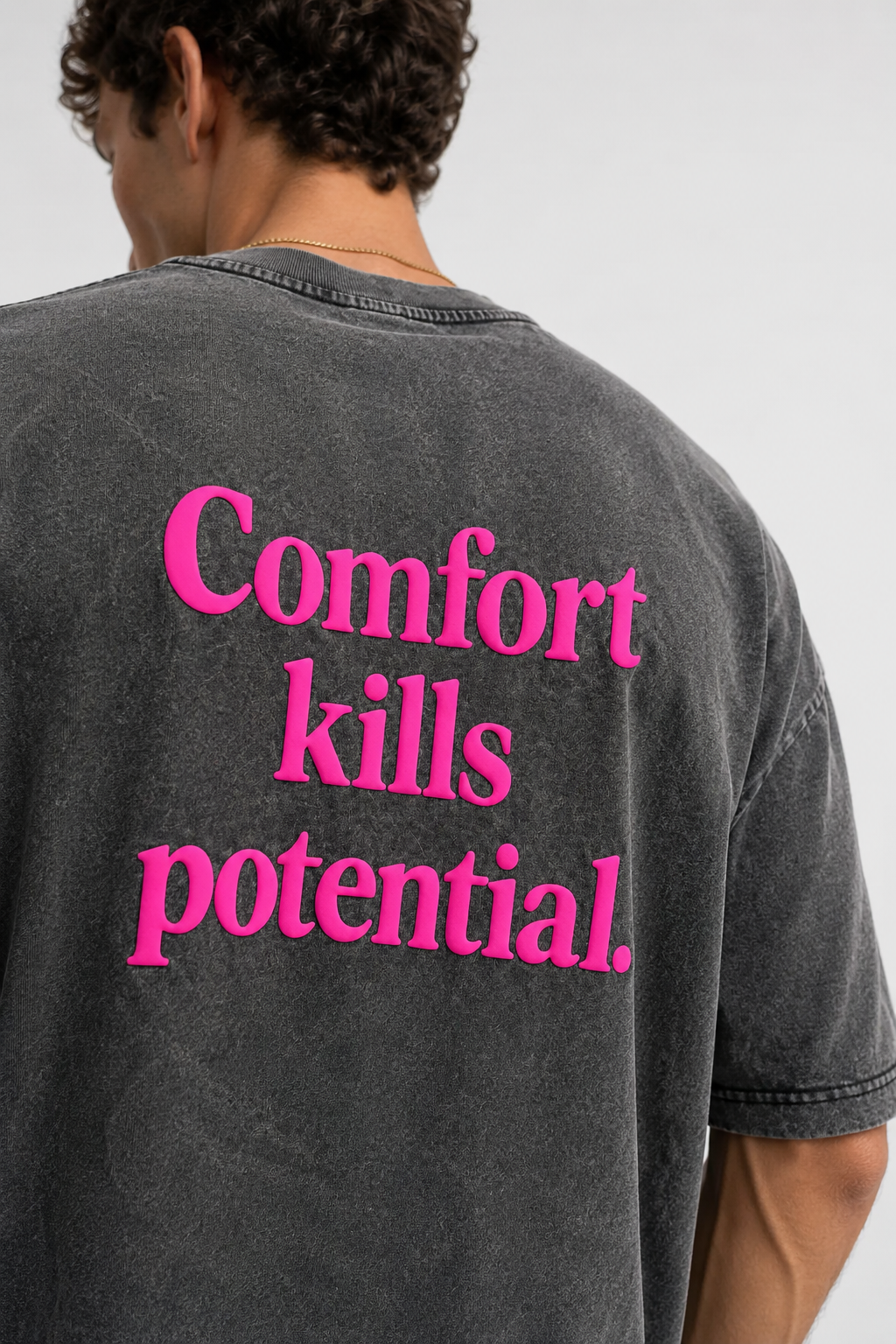 Erkek Puf Baskılı Yıkamalı Oversize T-Shirt Siyah