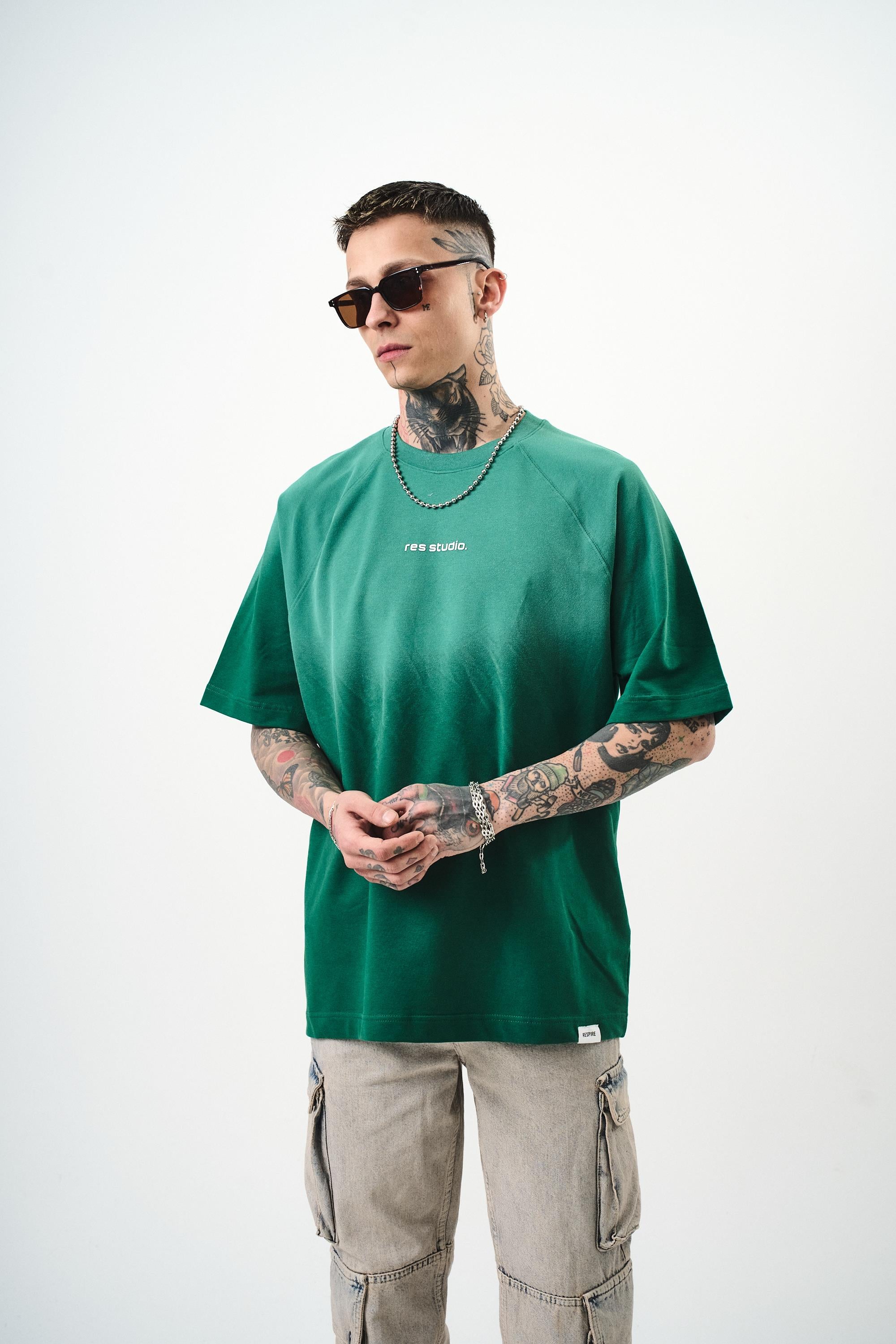 Erkek Res Studio Yazılı Oversize T-Shirt Nefti