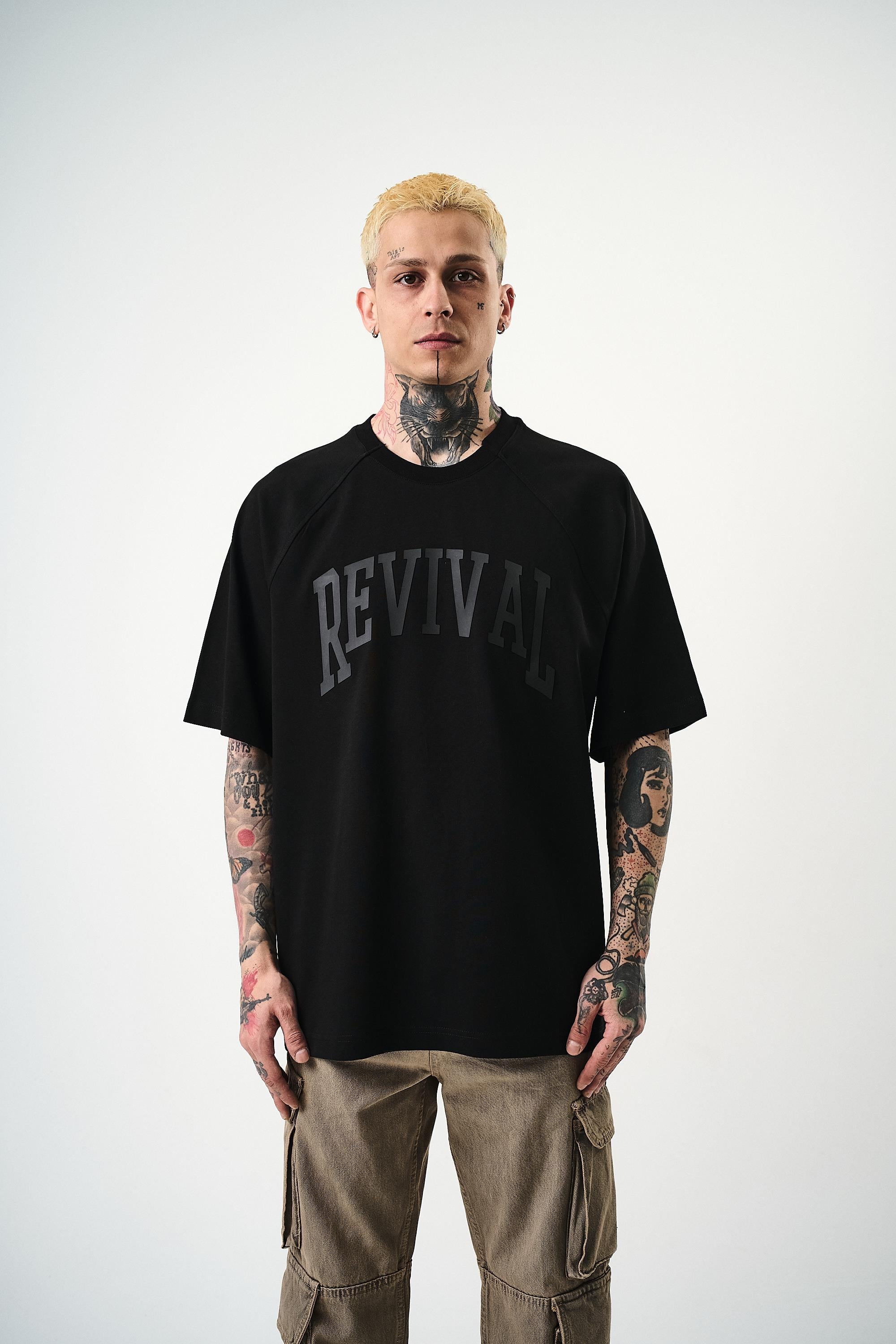 Erkek Revival Baskılı Oversize T-Shirt Siyah