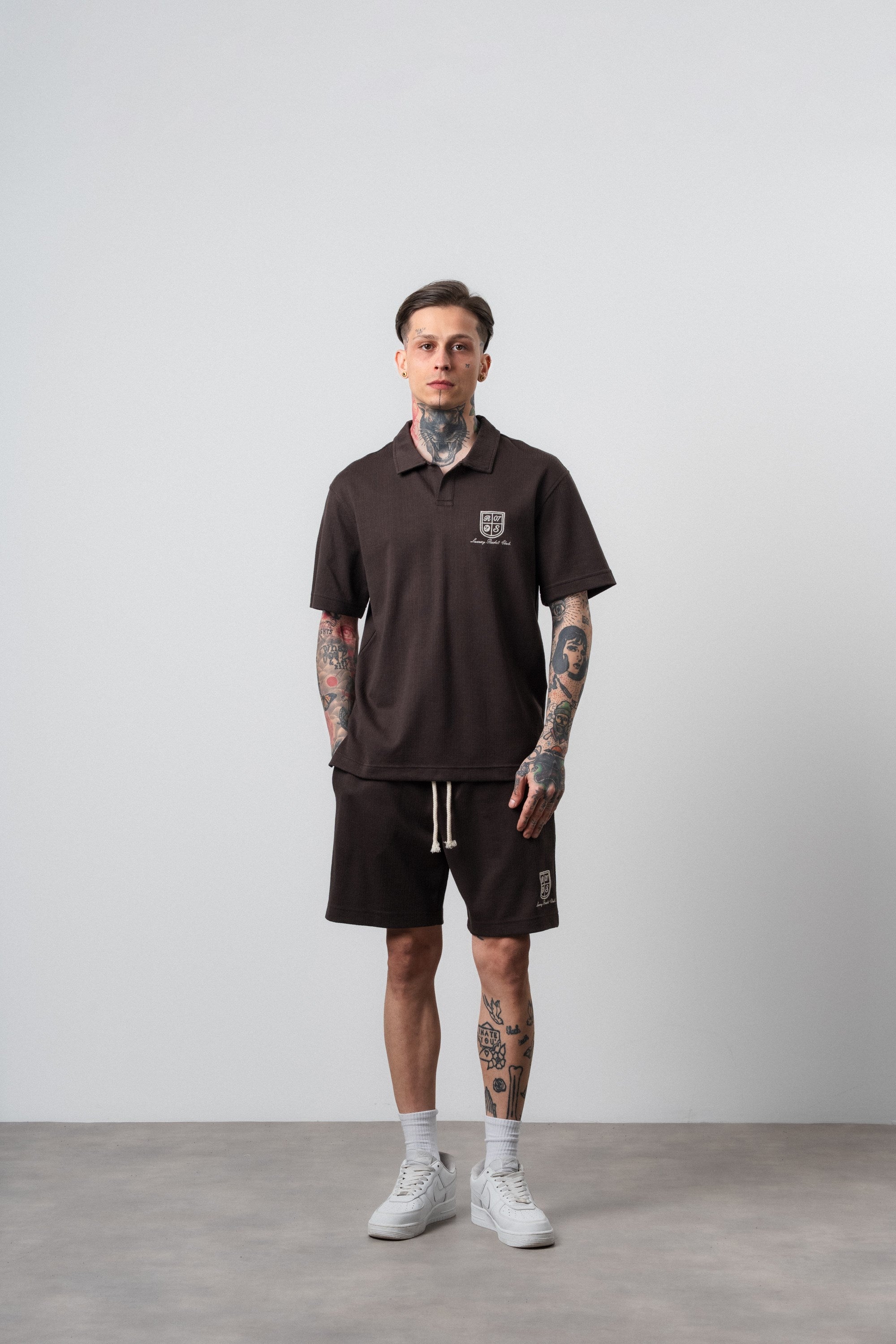 Erkek Rocket Club Yazılı Regular Fit T-Shirt Şort Takım Kahve