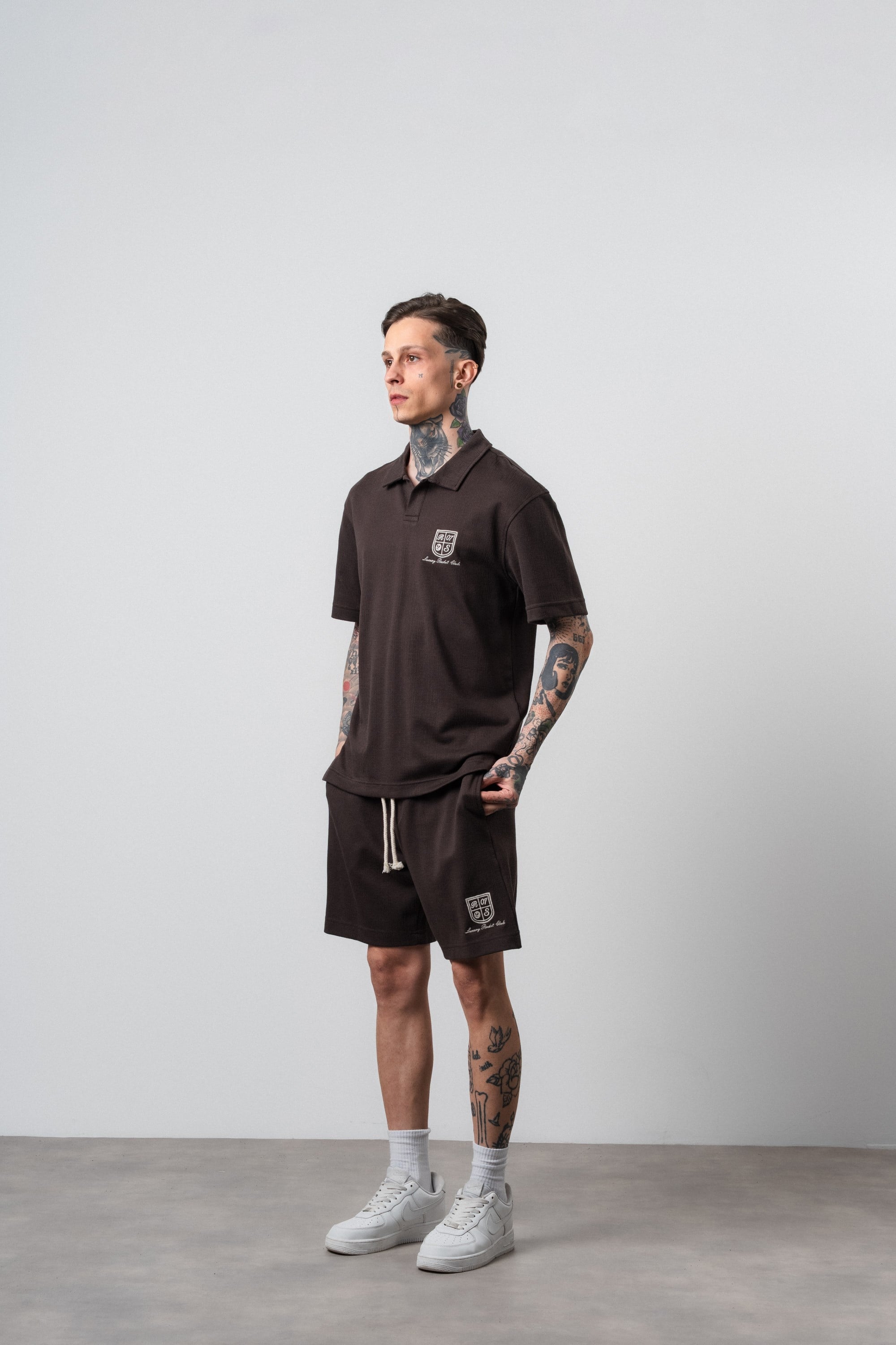 Erkek Rocket Club Yazılı Regular Fit T-Shirt Şort Takım Kahve