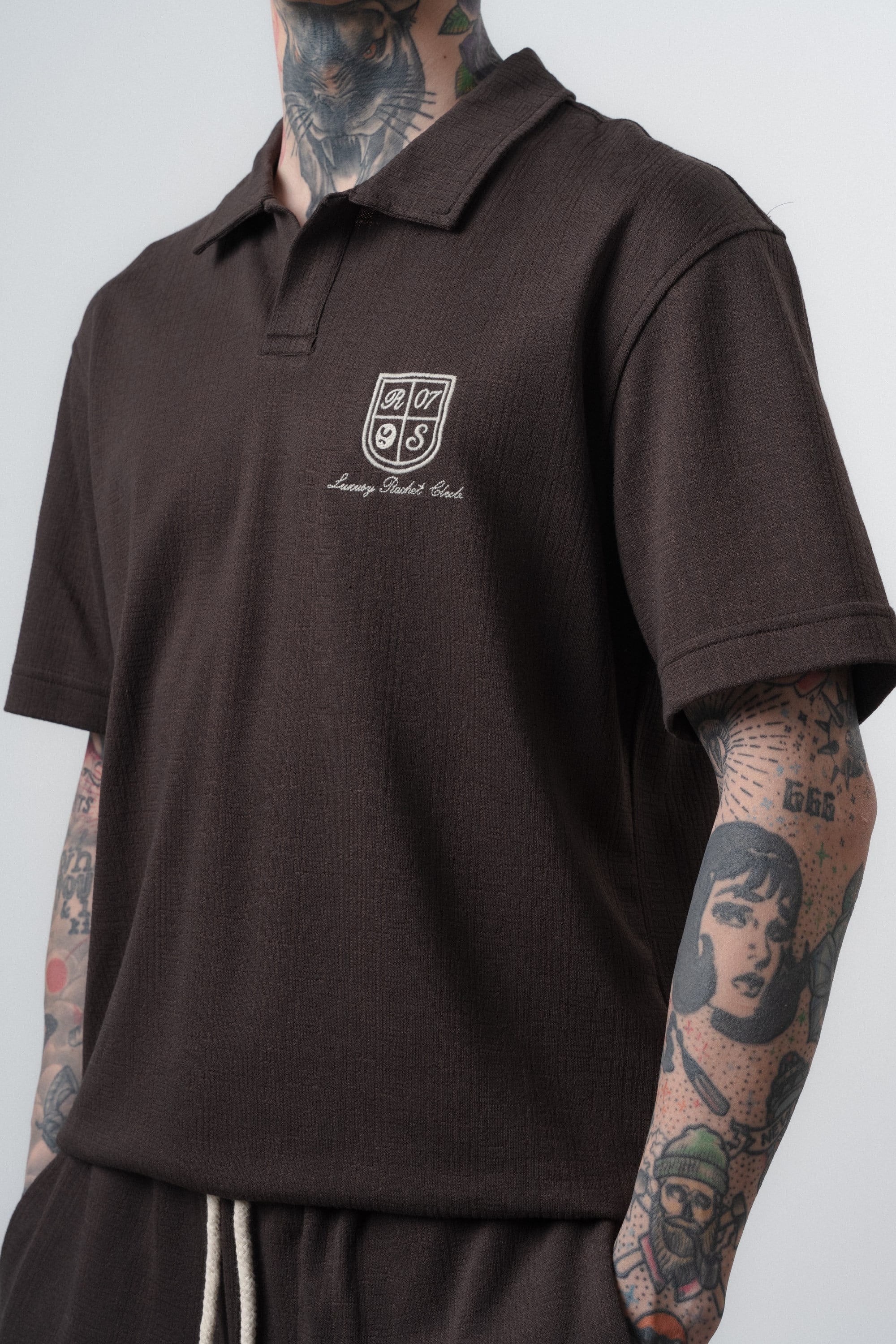 Erkek Rocket Club Yazılı Regular Fit T-Shirt Şort Takım Kahve