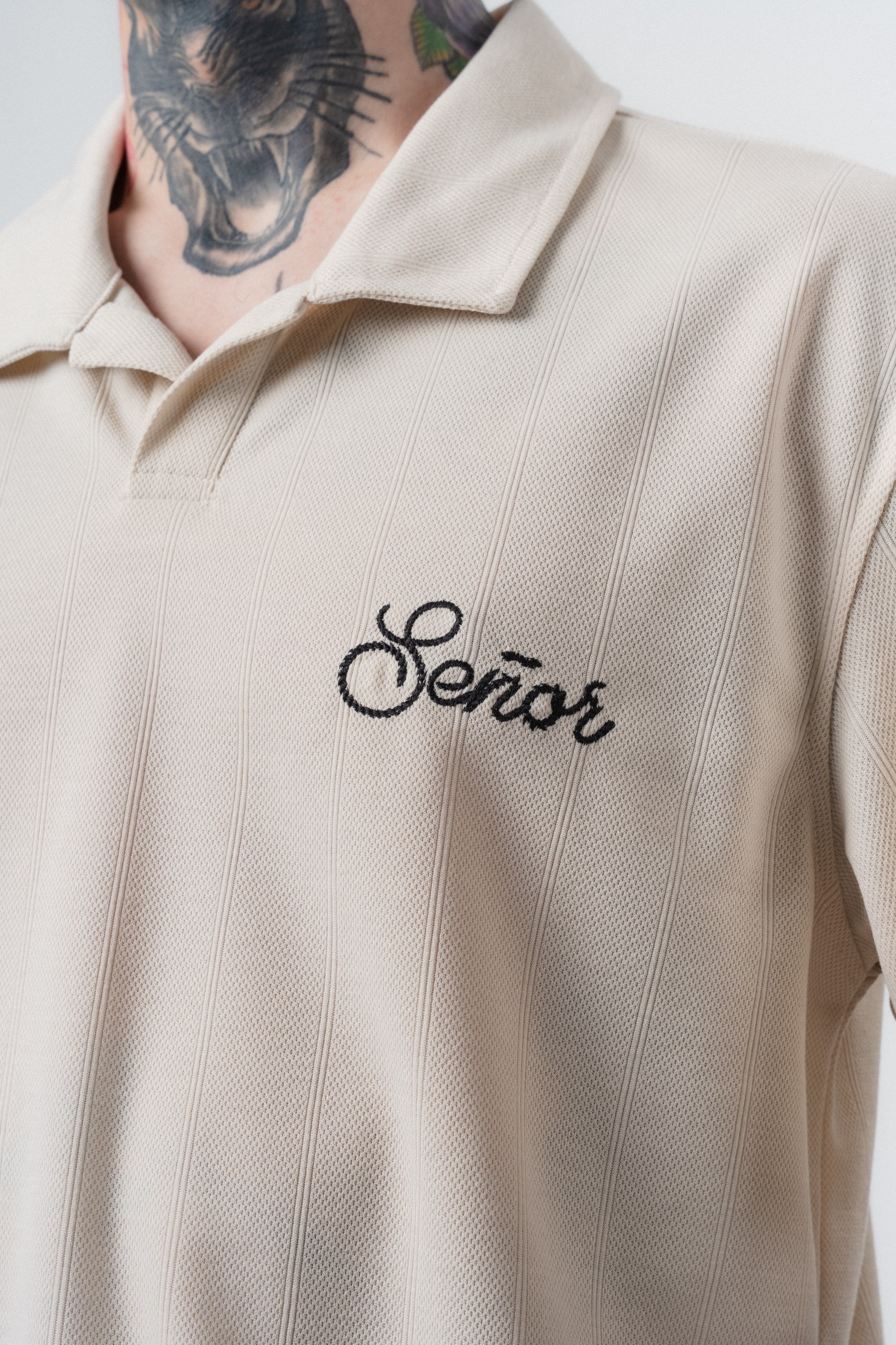 Erkek Senor Yazılı Polo Yaka Regular Fit T-Shirt Bej
