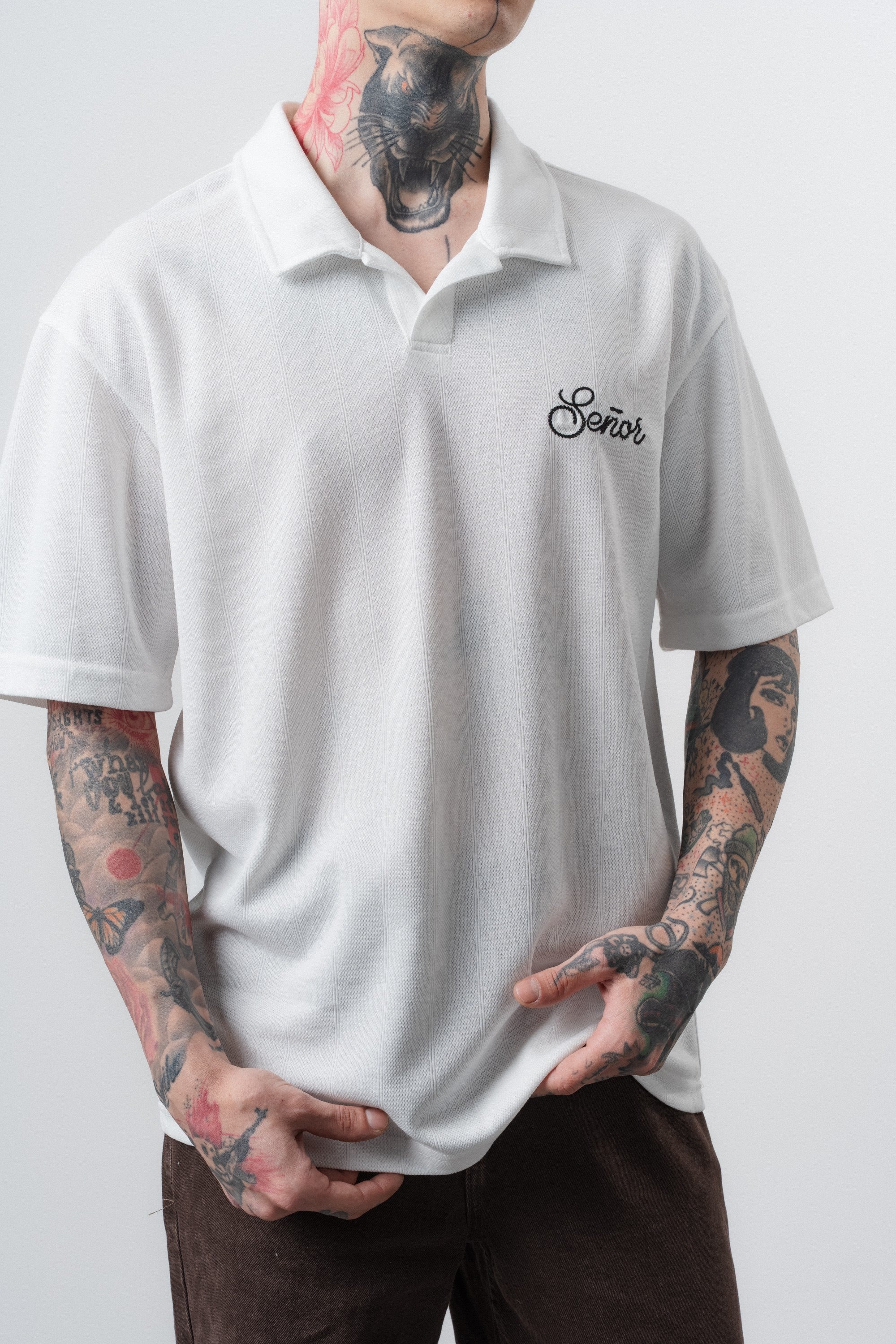 Erkek Senor Yazılı Polo Yaka Regular Fit T-Shirt Ekru