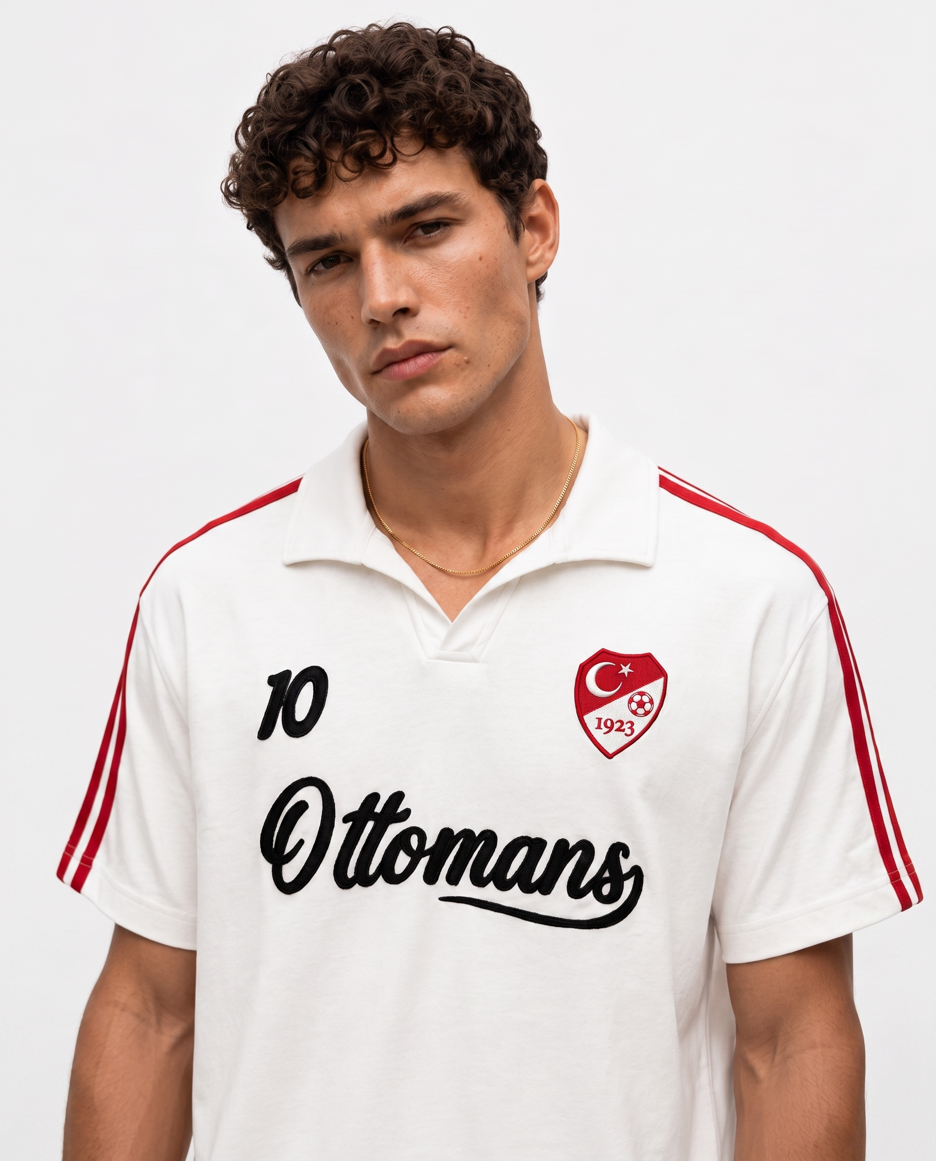 Erkek Şerit Detaylı Retro Forma Ekru