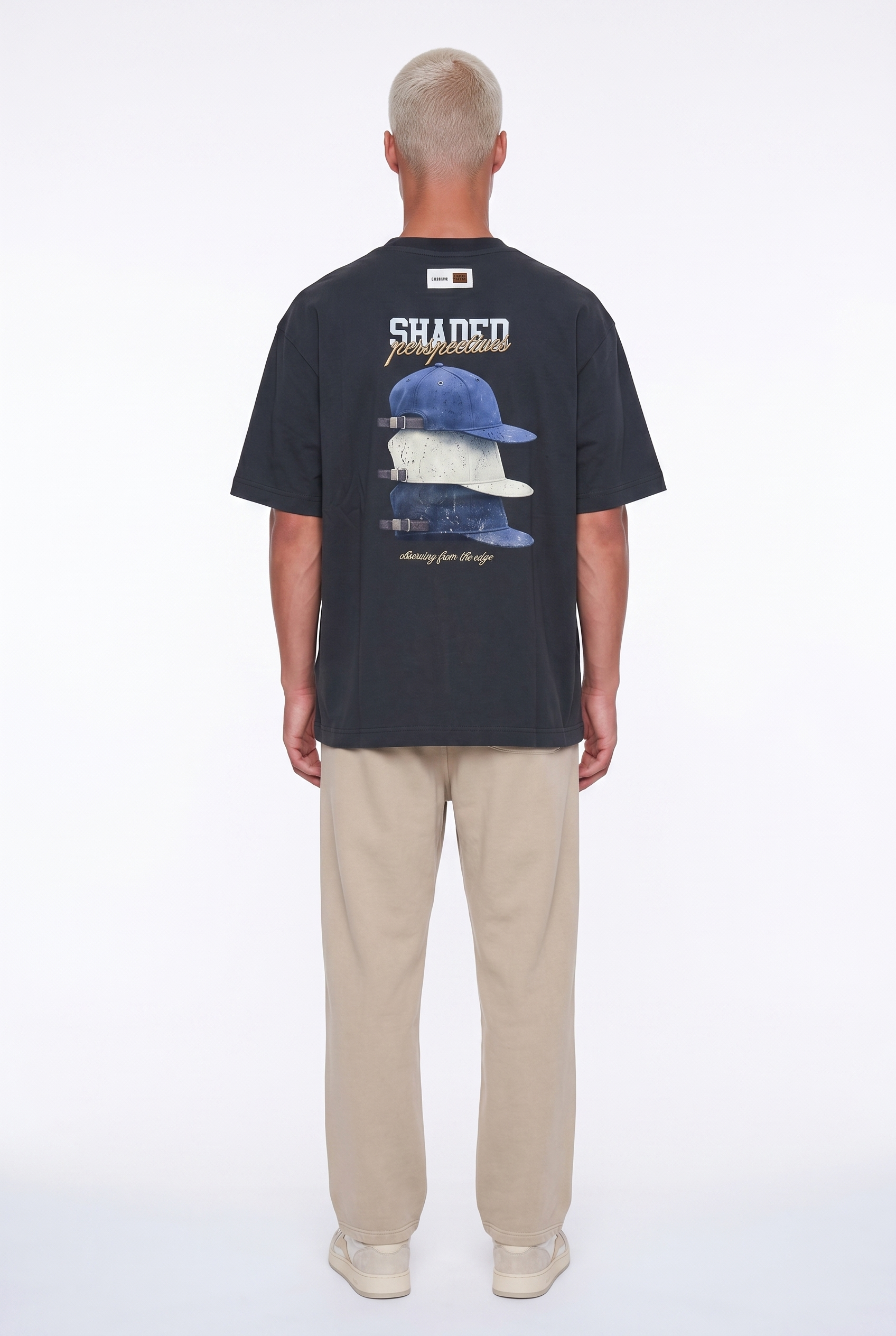 Erkek Shaded Baskılı Oversize T-Shirt Füme