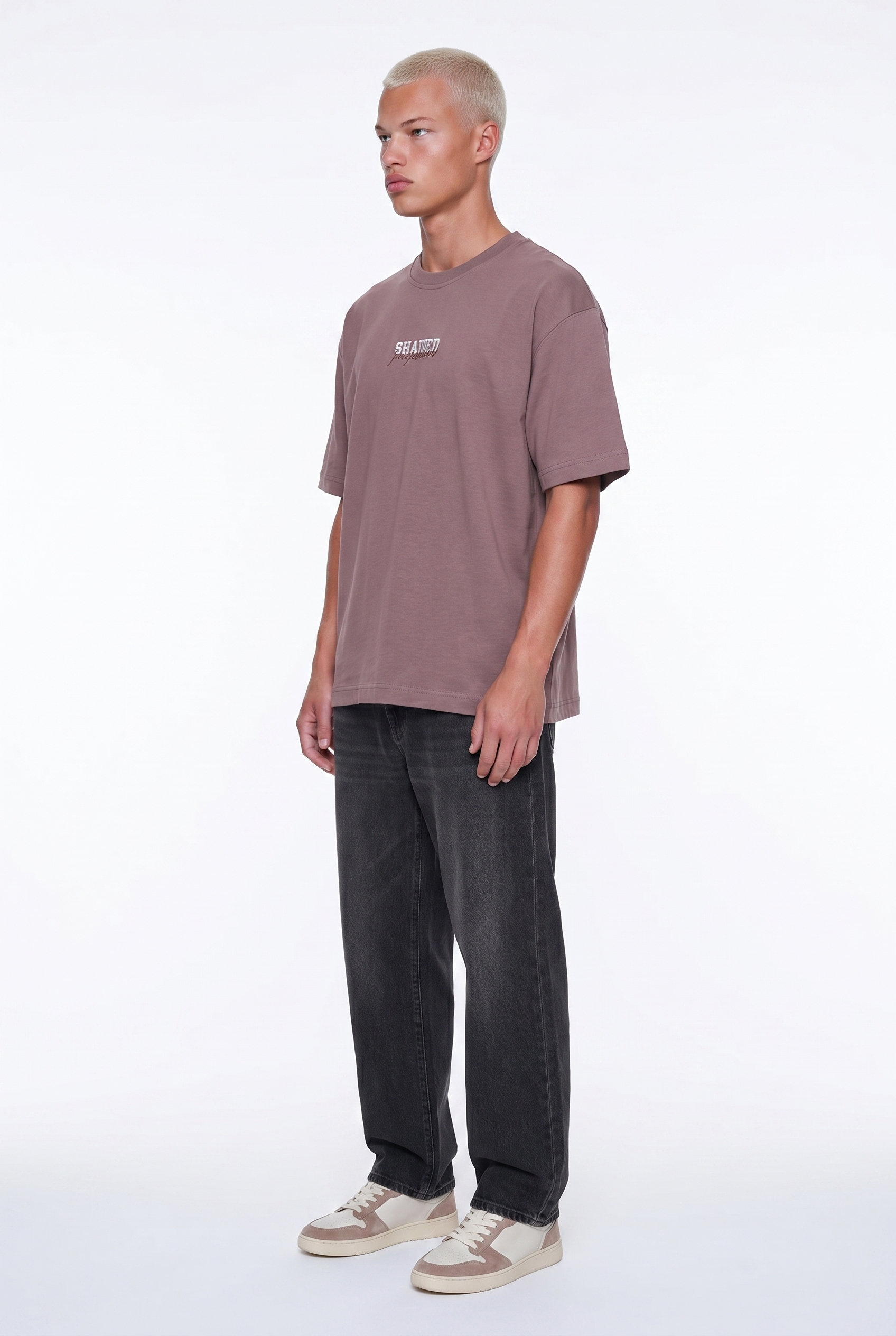 Erkek Shaded Baskılı Oversize T-Shirt Kahve