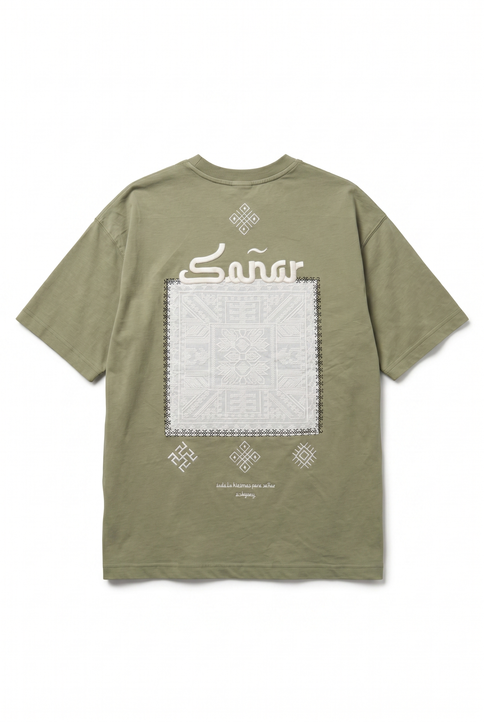 Erkek Sonar Nakış Detaylı Oversize T-Shirt Haki
