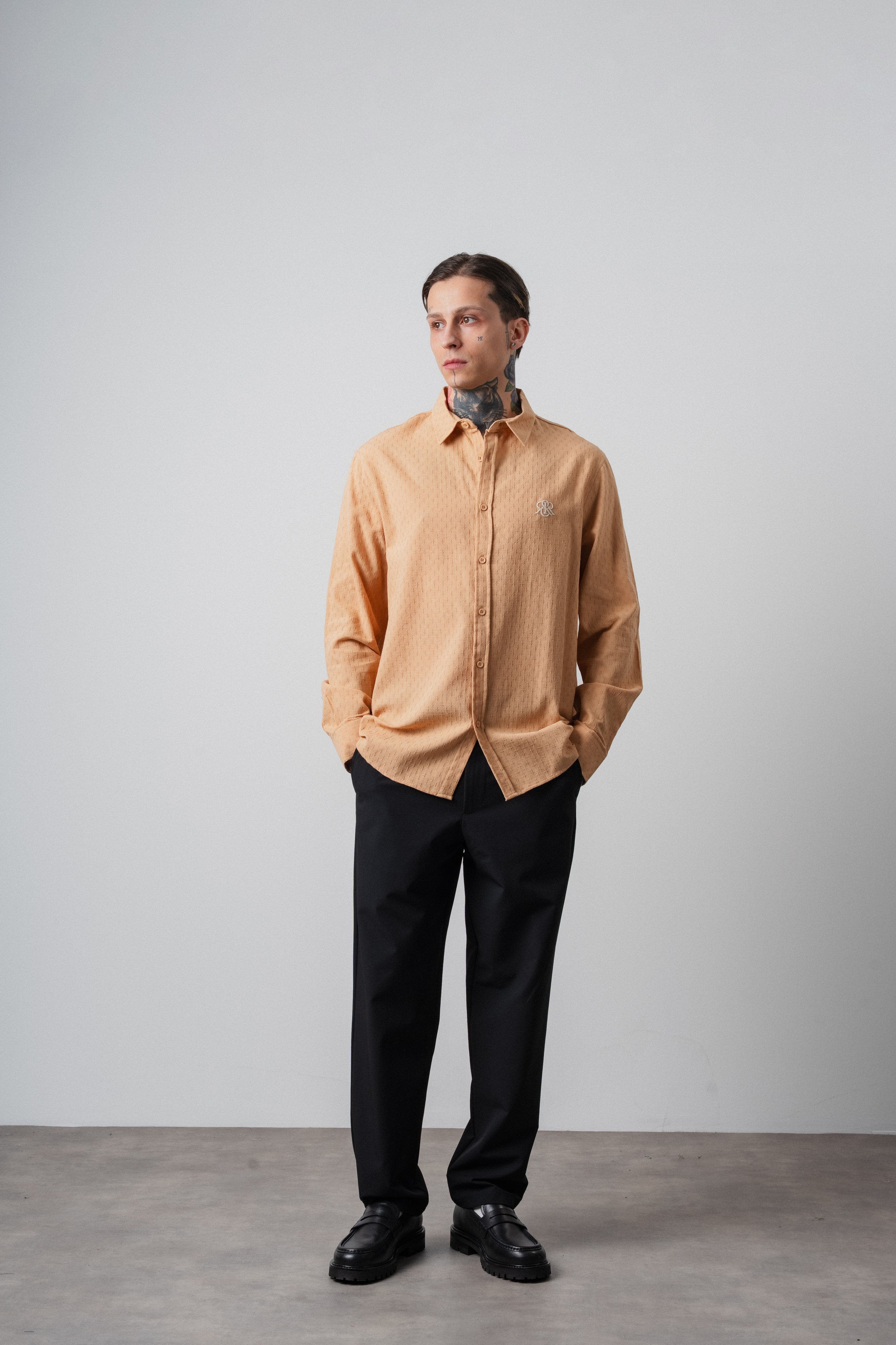 Erkek Star Nakışlı Uzun Kollu Oversize Gömlek Camel