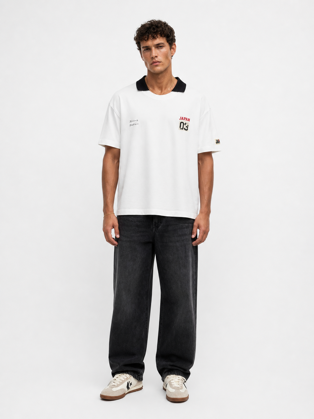 Erkek Yaka Detaylı Oversize T-Shirt Ekru