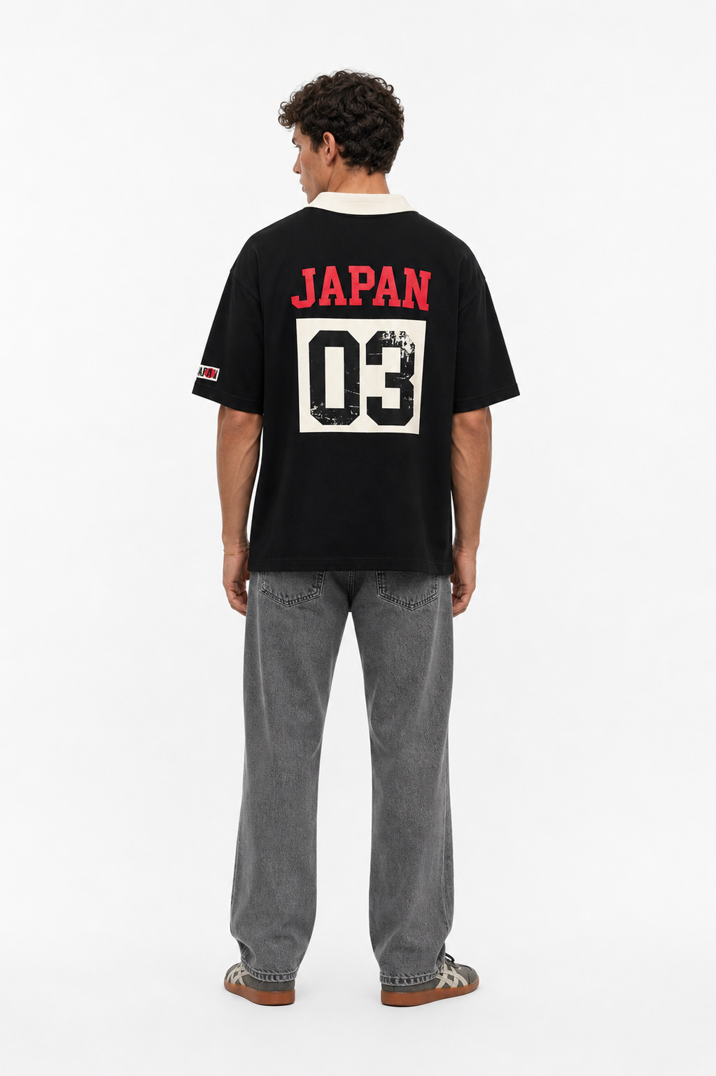 Erkek Yaka Detaylı Oversize T-Shirt Siyah
