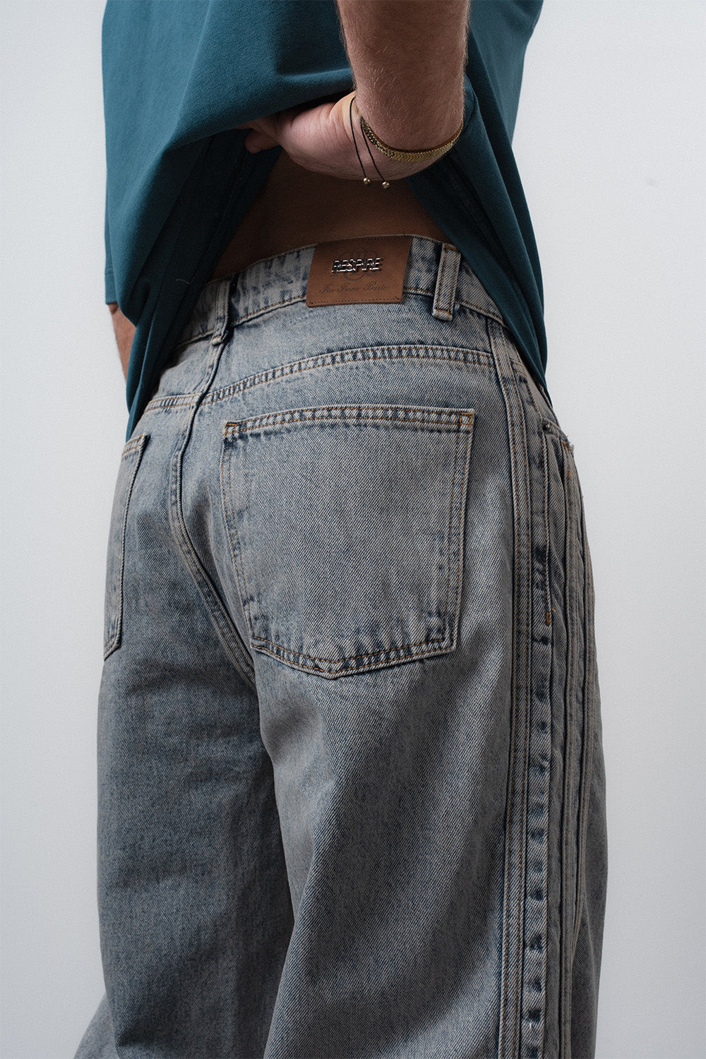 Respire-Erkek Yan Şerit Detaylı Baggy Jean Mavi-Kot Pantolon-5-Milagron.com