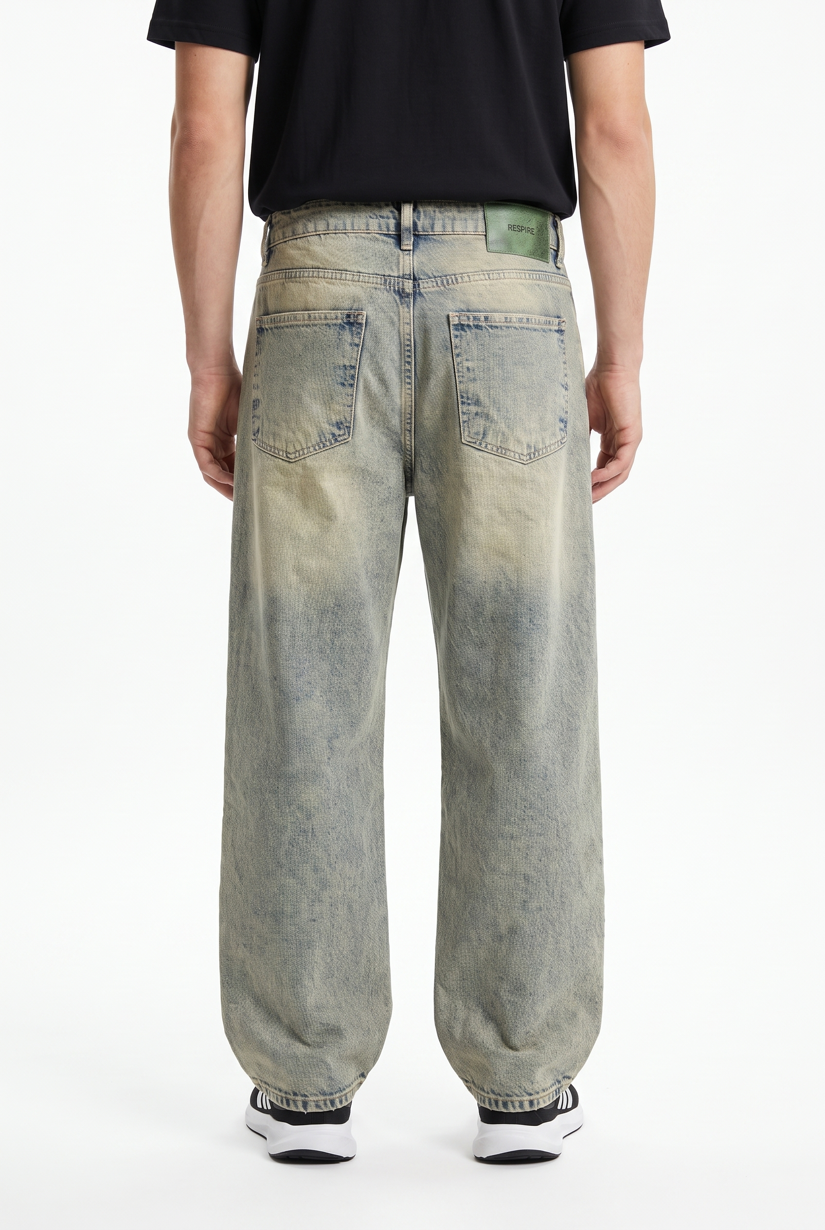 Erkek Yıkama Detaylı Baggy Jean Bej