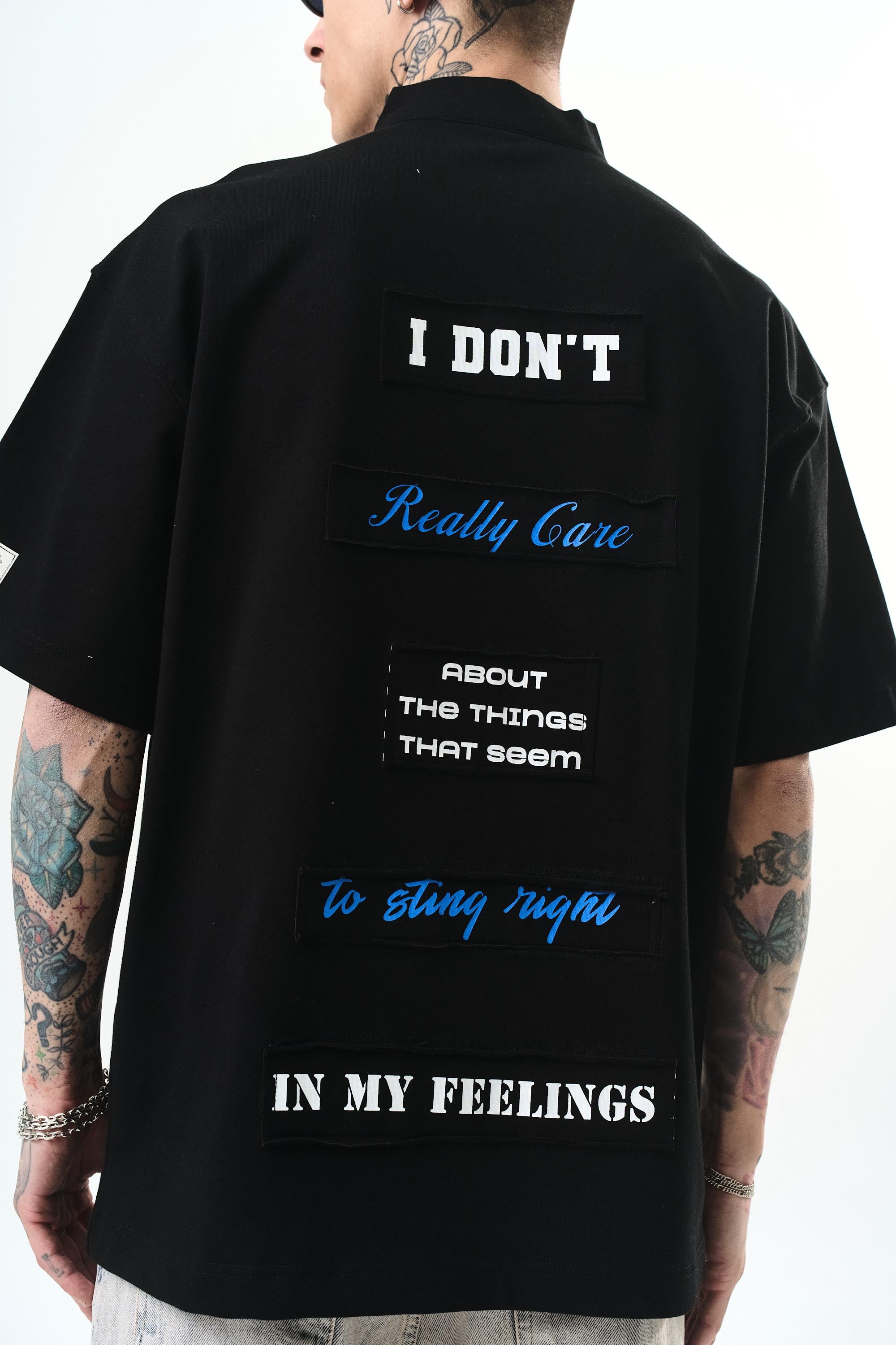 Erkek I Don'T Nakışlı Oversize T-Shirt Siyah