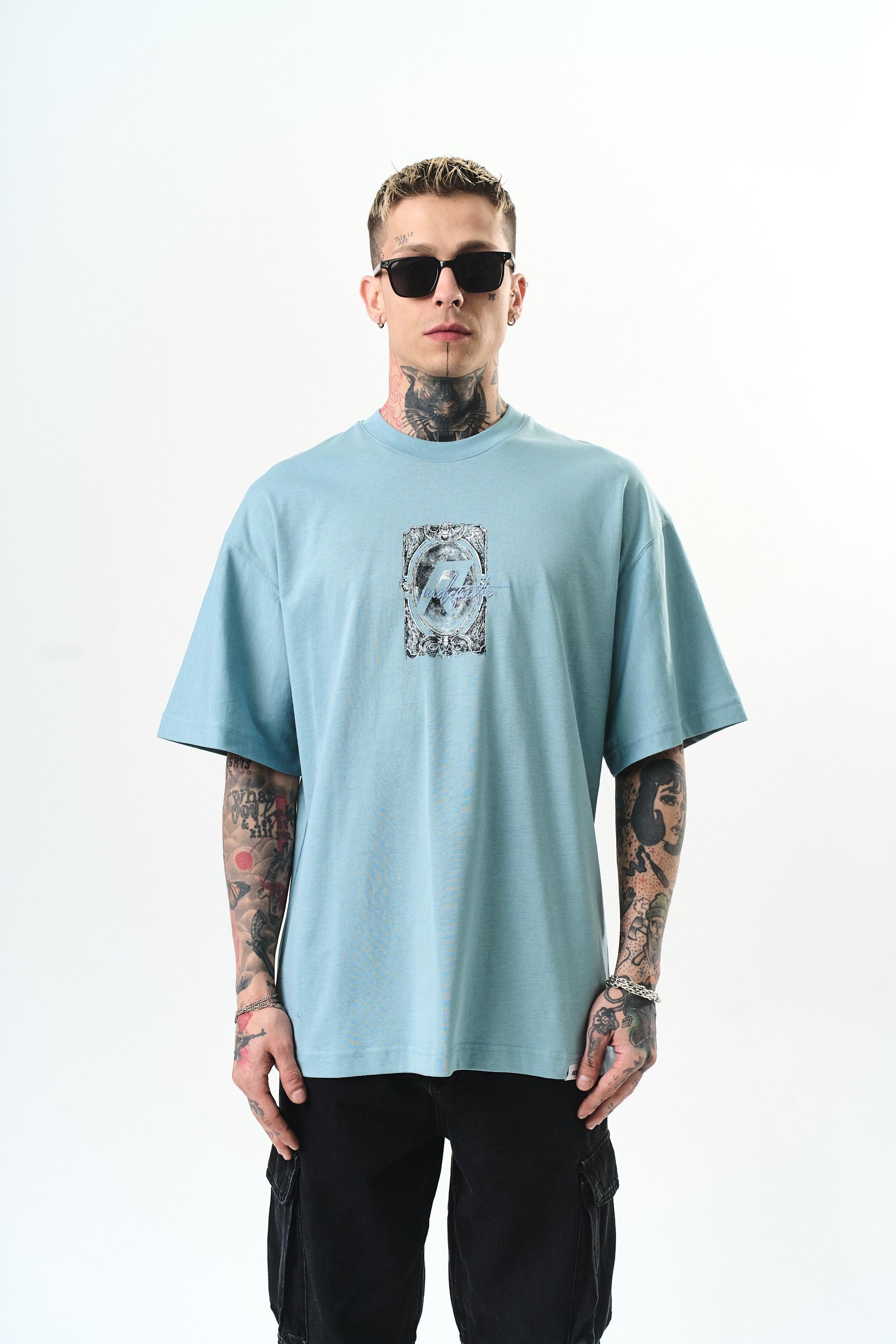 Indefinite Baskılı Oversize T-Shirt Bebe Mavi - 0