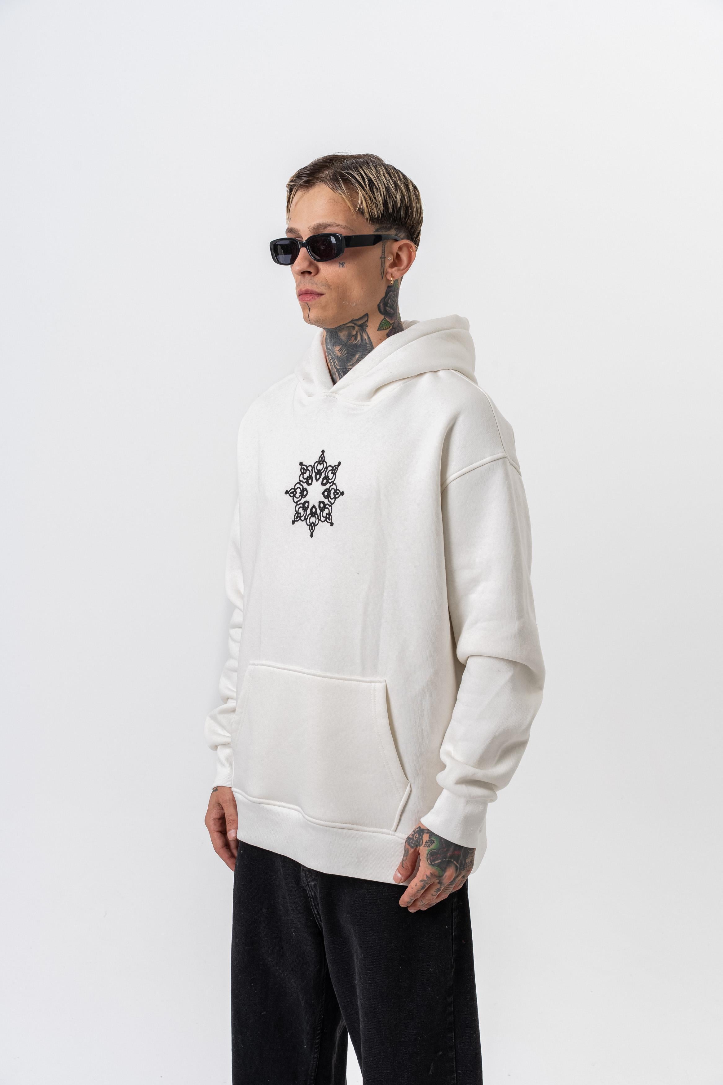 Erkek Itsbyzey Nakışlı Kapüşonlu Oversize Hoodie Ekru - 2