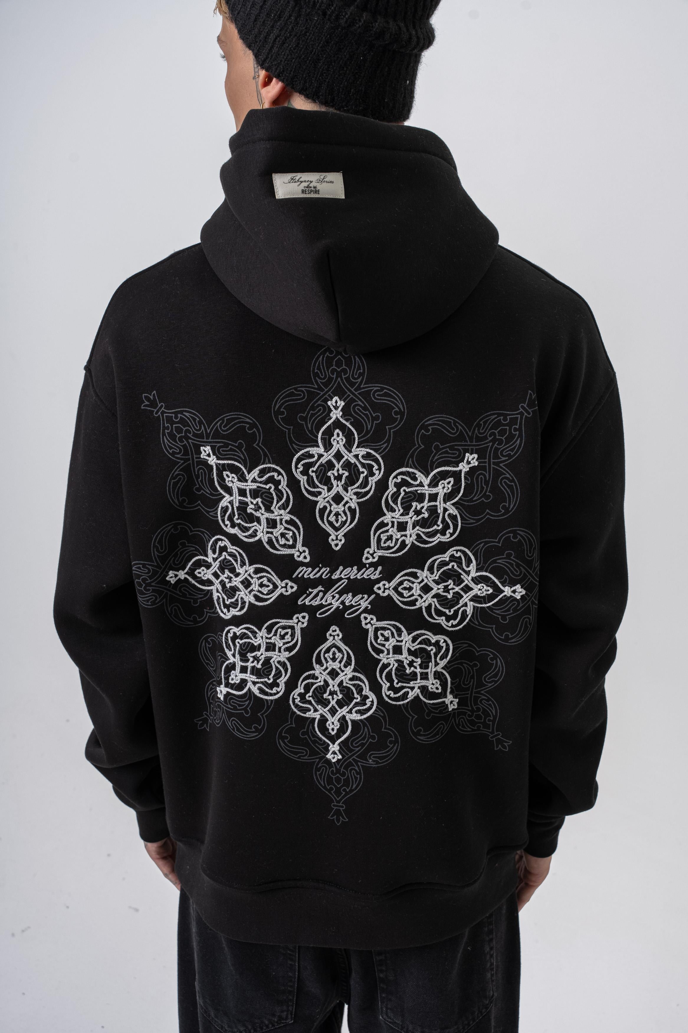 Erkek Itsbyzey Nakışlı Kapüşonlu Oversize Hoodie Siyah - 4