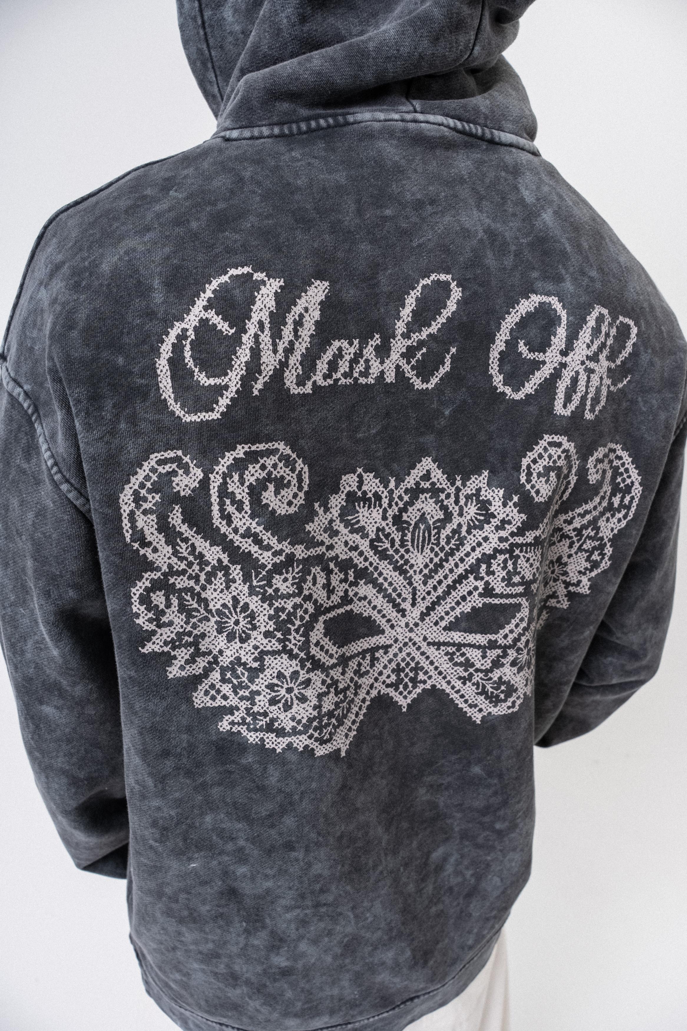 Erkek Mask Off Baskılı Yıkamalı Kapüşonlu Oversize Hoodie Siyah - 4