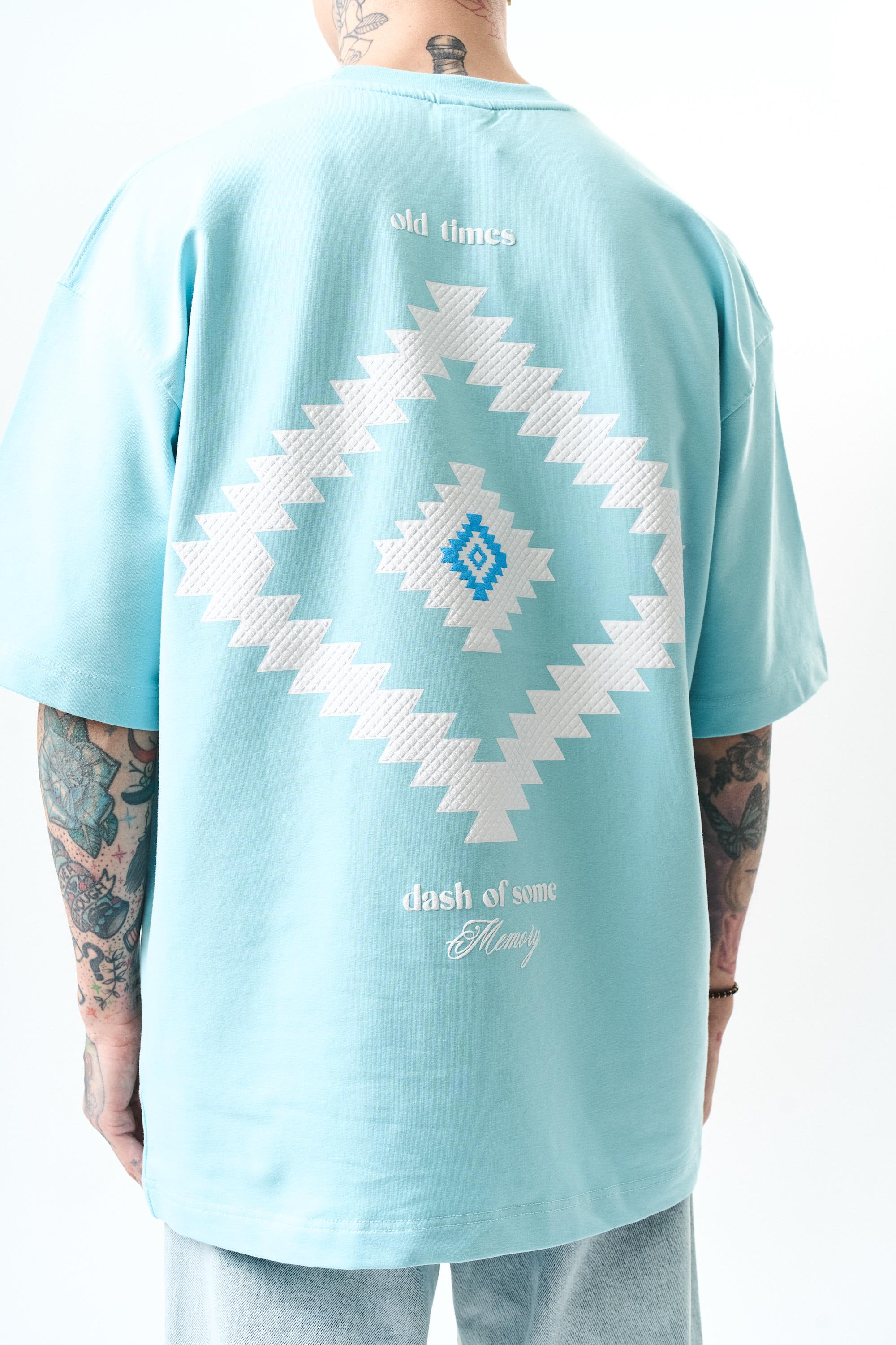 Erkek Memory Baskılı Oversize T-Shirt Bebe Mavi