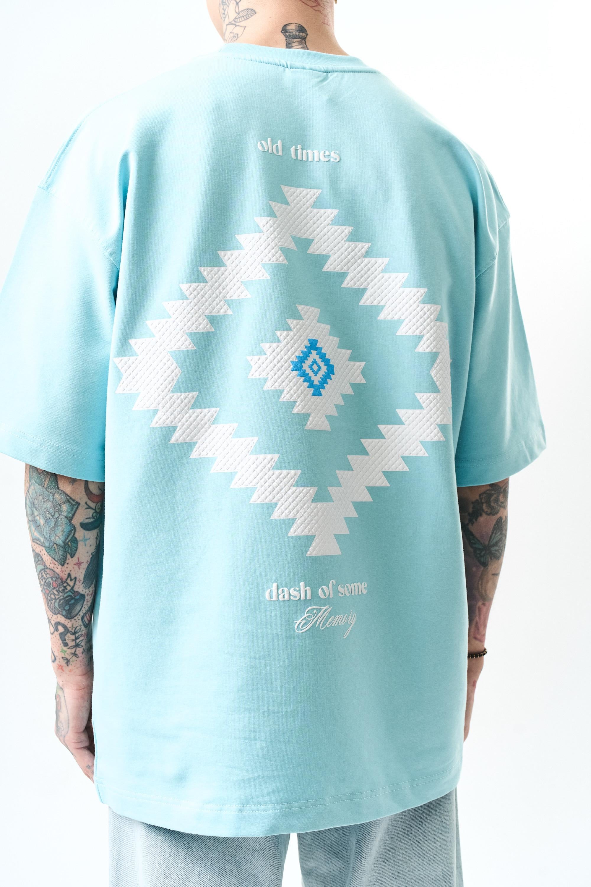 Erkek Memory Baskılı Oversize T-Shirt Bebe Mavi