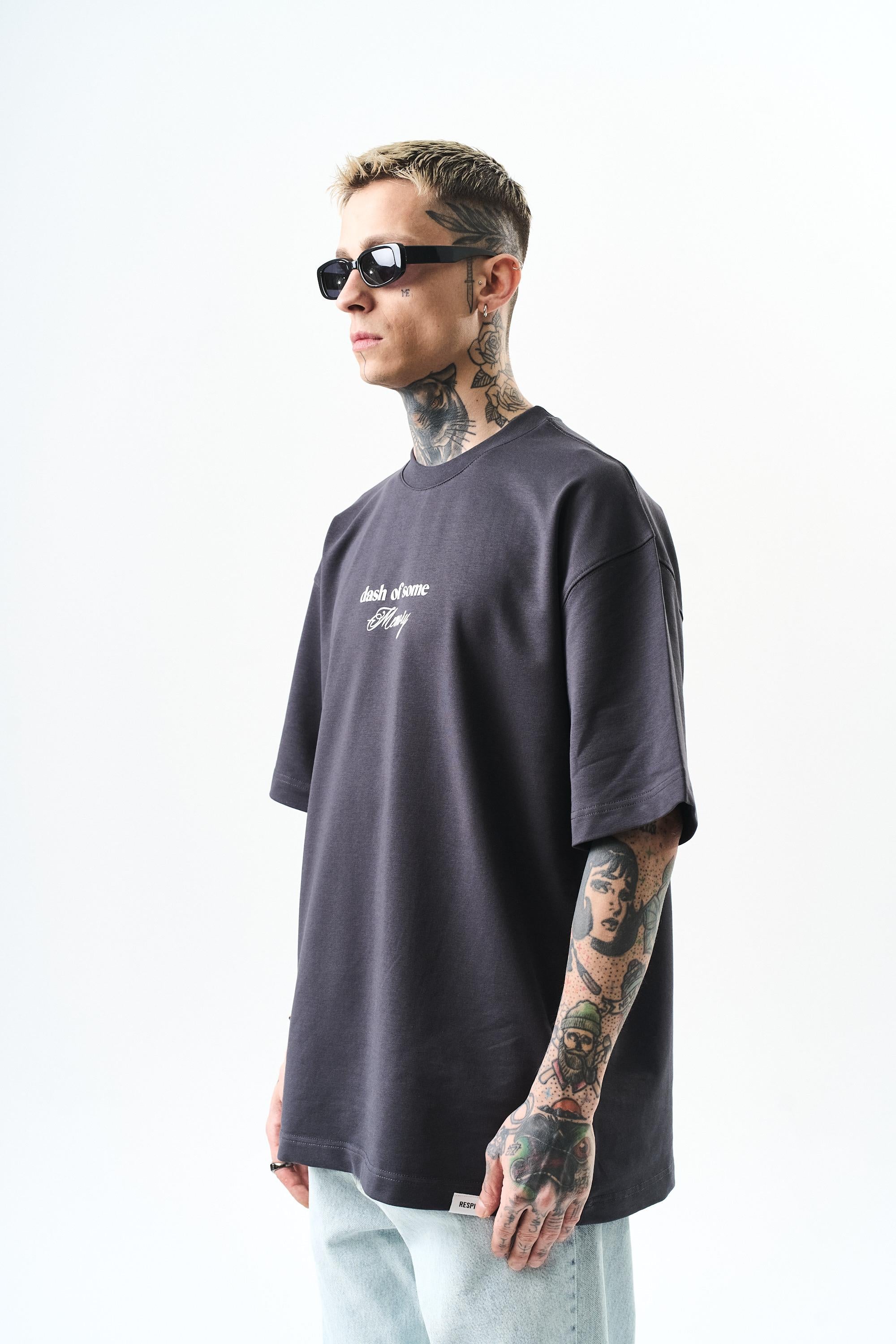 Erkek Memory Baskılı Oversize T-Shirt Füme