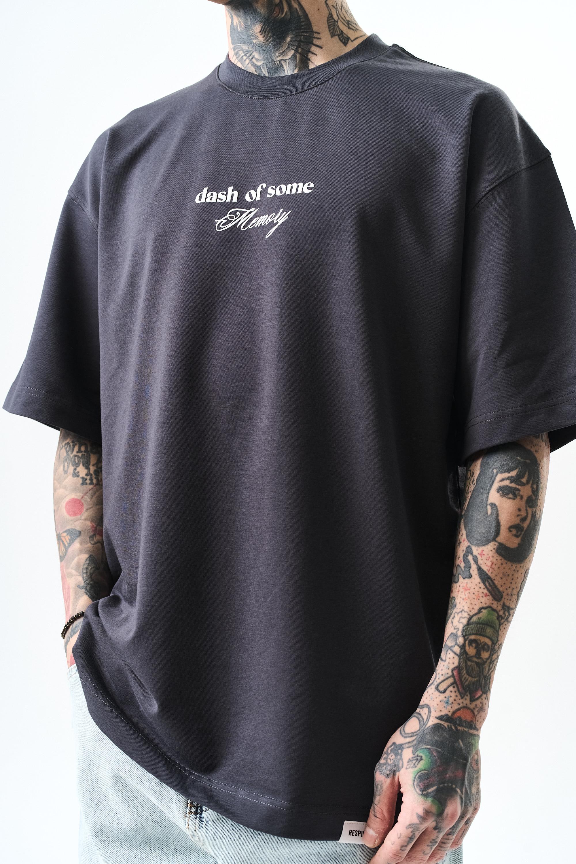 Erkek Memory Baskılı Oversize T-Shirt Füme