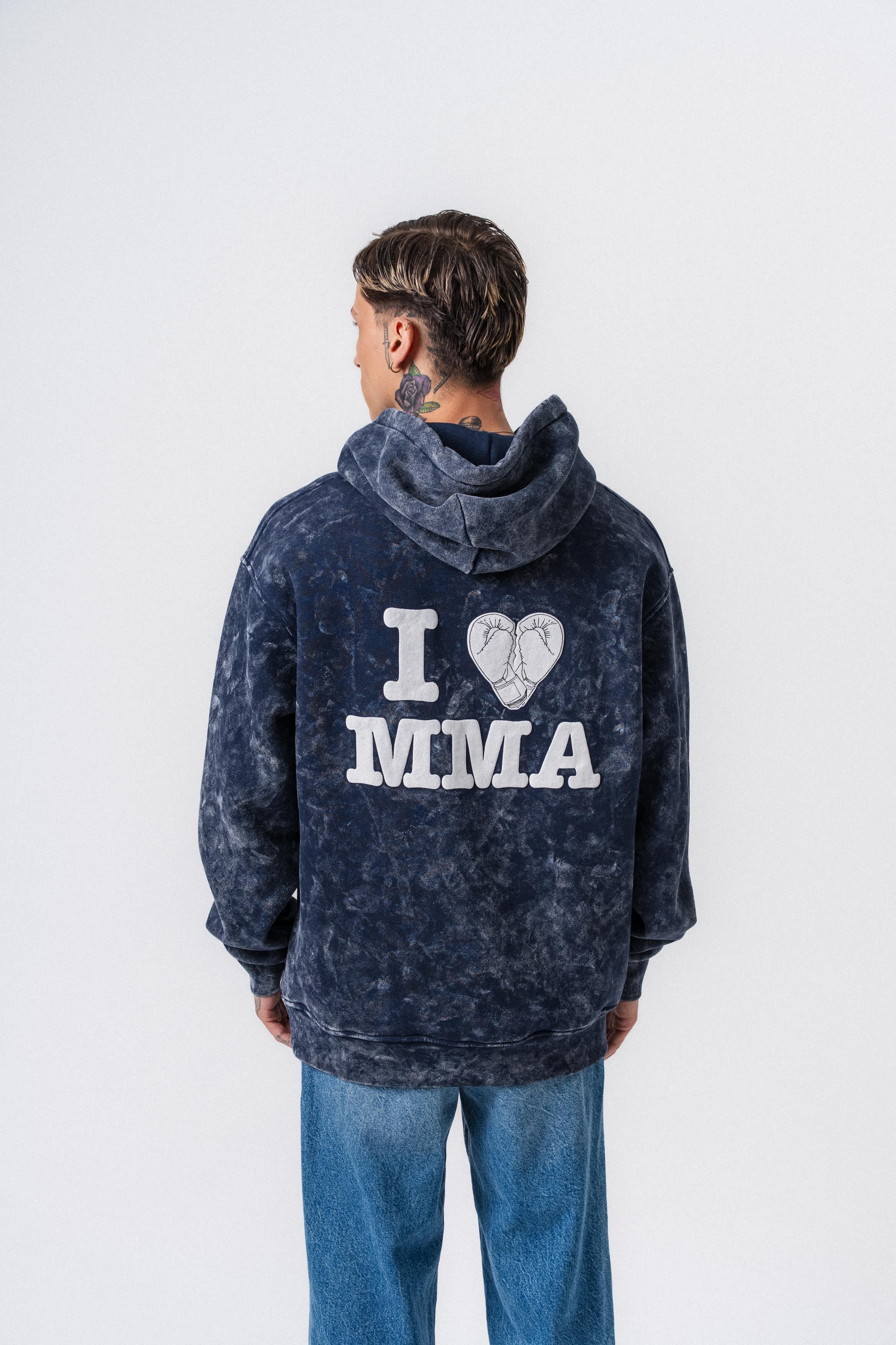 Erkek Mma Baskılı Kapüşonlu Oversize Hoodie Lacivert