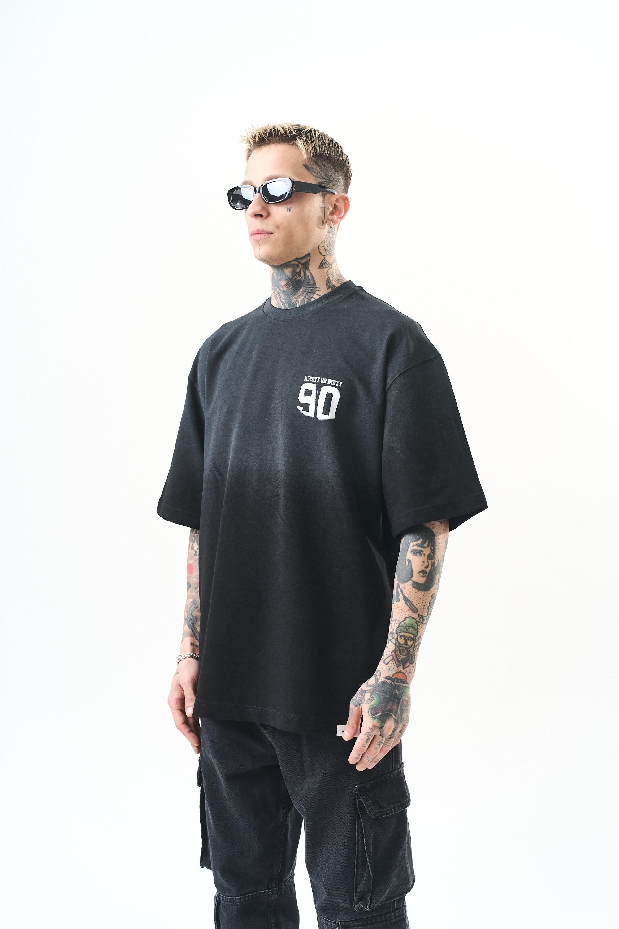 Erkek Ninety Baskılı Oversize T-Shirt Siyah