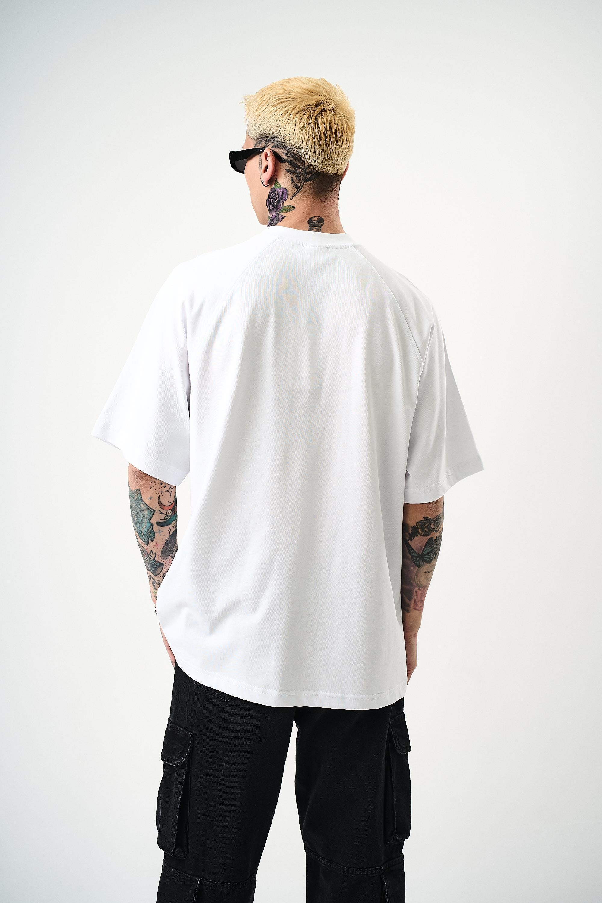 Erkek Revival Baskılı Oversize T-Shirt Beyaz