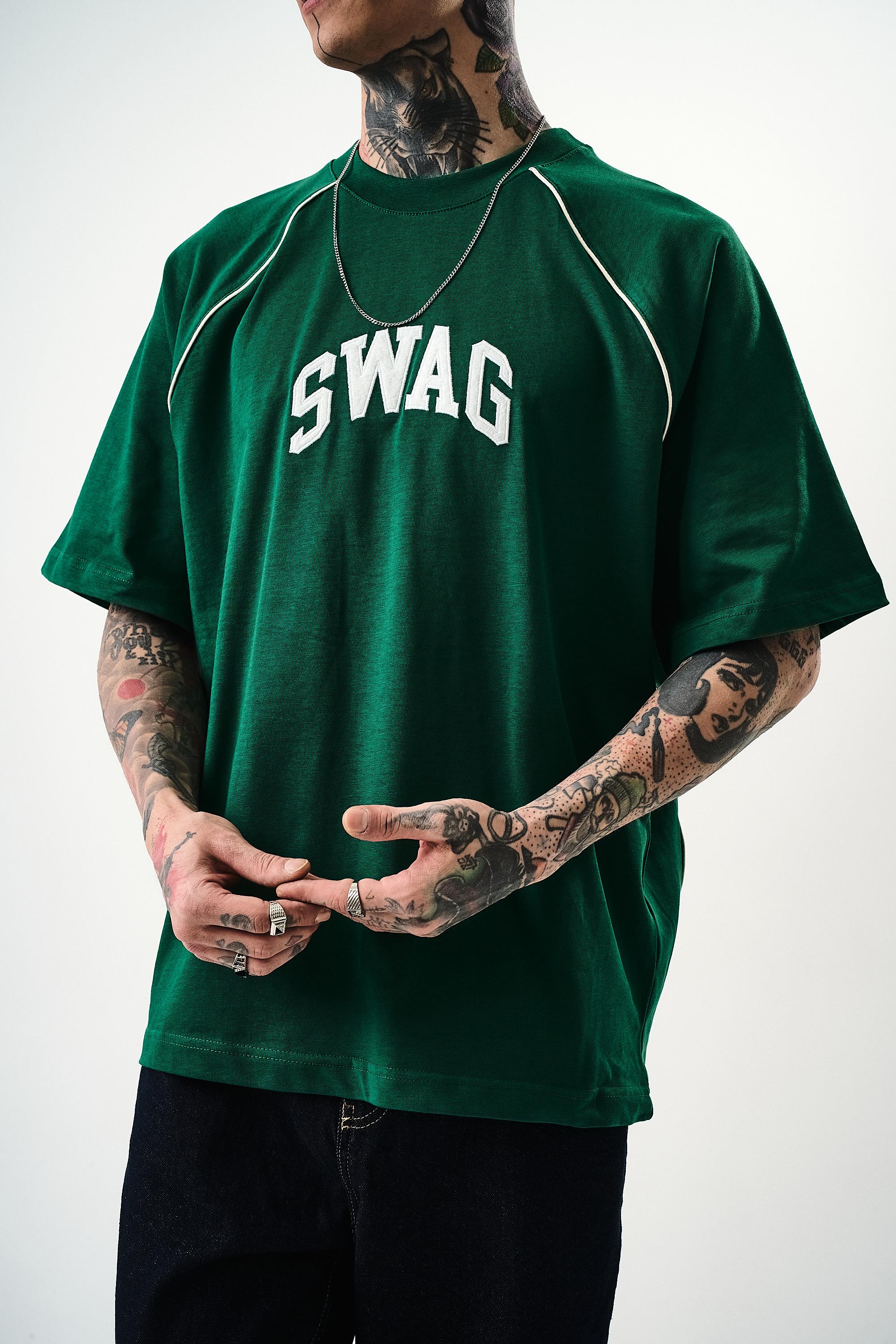 Erkek Swag Nakışlı Oversize T-Shirt Nefti - 4